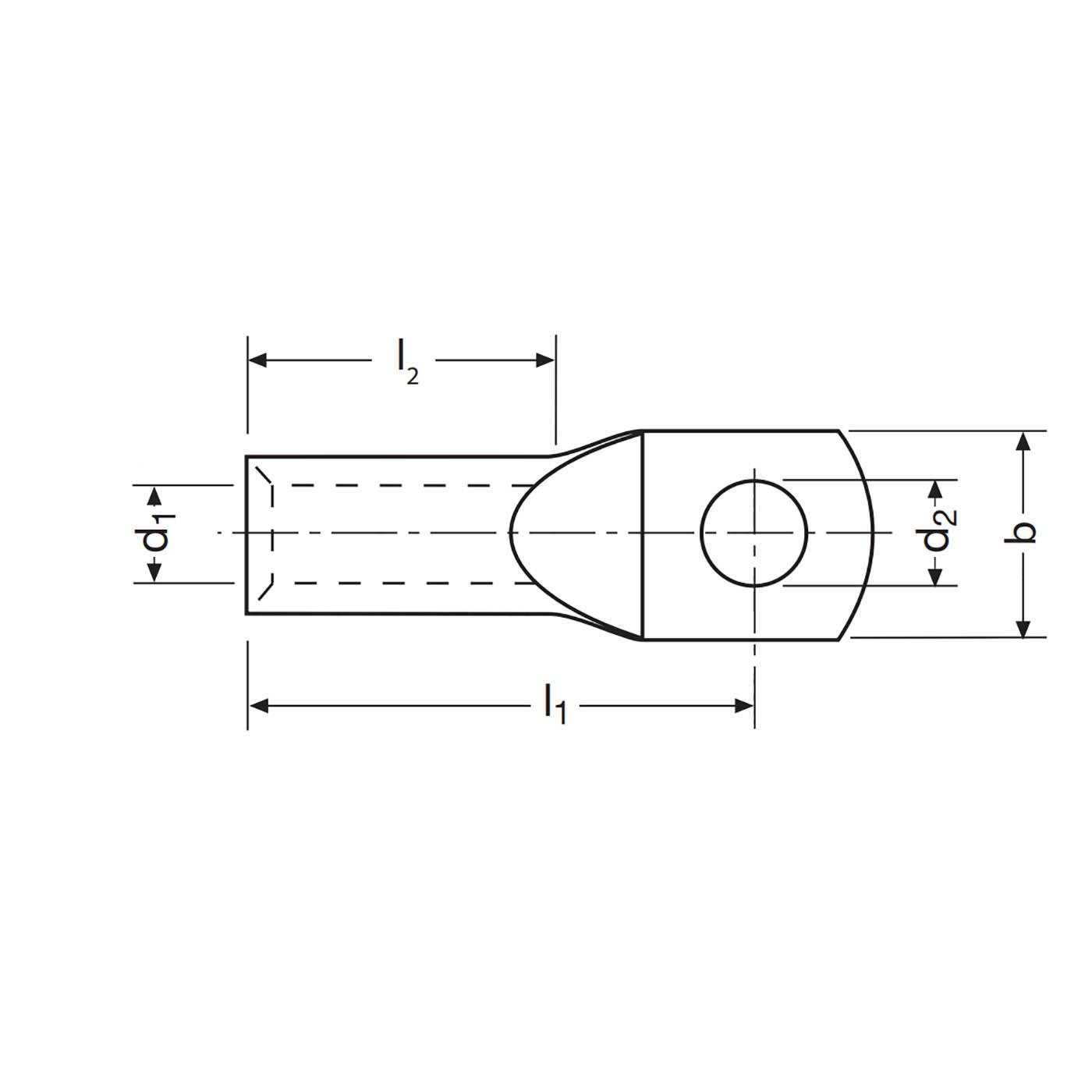 Capocorda tubolare stagnato (classe 5+6, trefoli extrafini) / 120 mm² / M12 con foro di ispezione / tipo A29-M12 Capocorda tubolare stagnato (classe 5+6, trefoli extrafini) / 120 mm² / M12 con foro di ispezione / tipo A29-M12