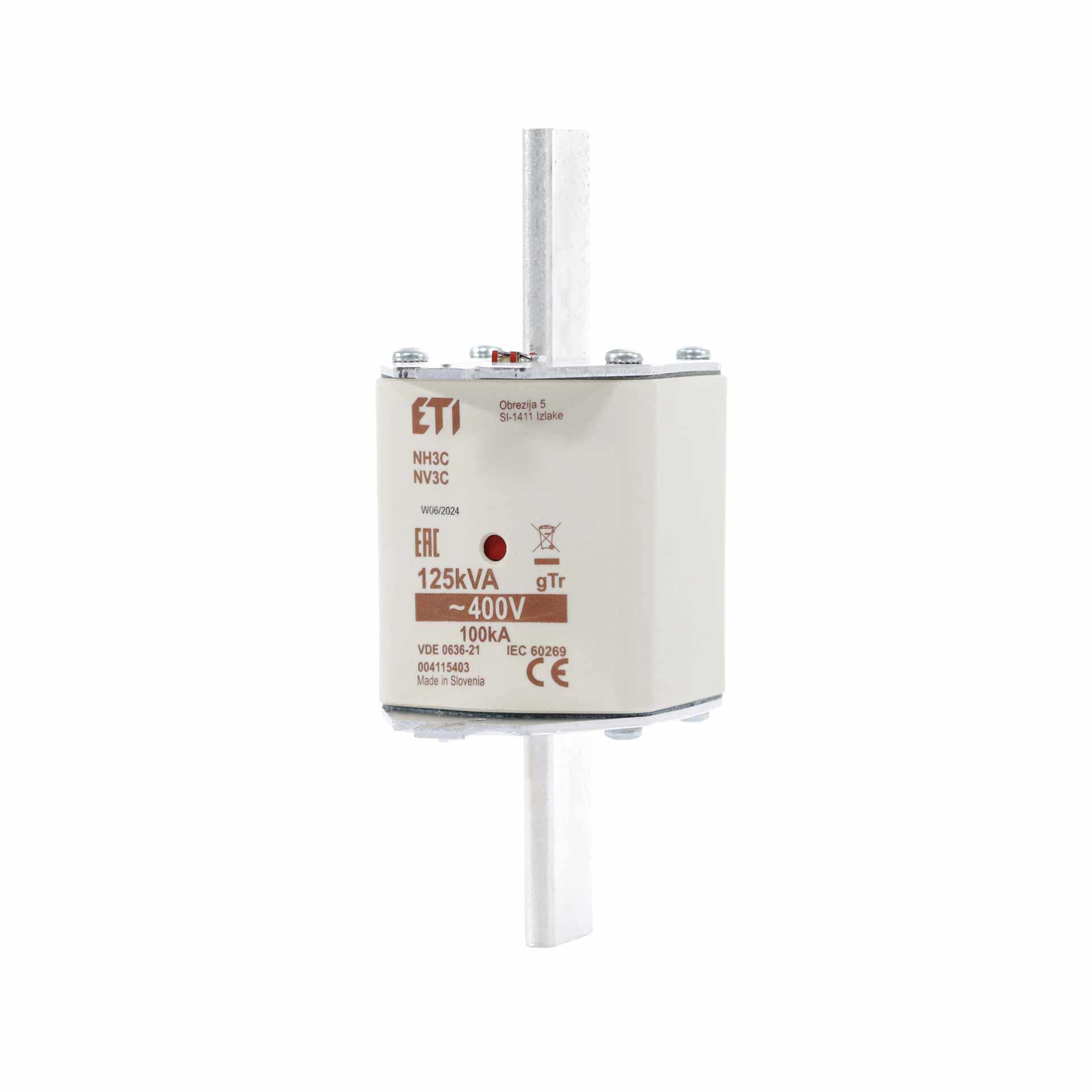Fusibile NH taglia 3, 180A per protezione trasformatore 125kVA, gTr