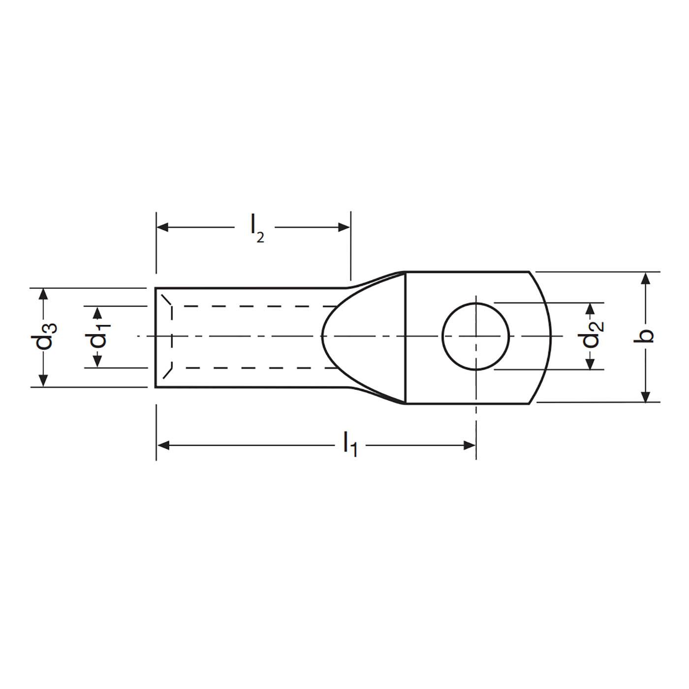 Capocorda tubolare stagnato 50mm² / M16 con foro di ispezione / tipo HRS50-16N Capocorda tubolare stagnato 50mm² / M16 con foro di ispezione / tipo HRS50-16N