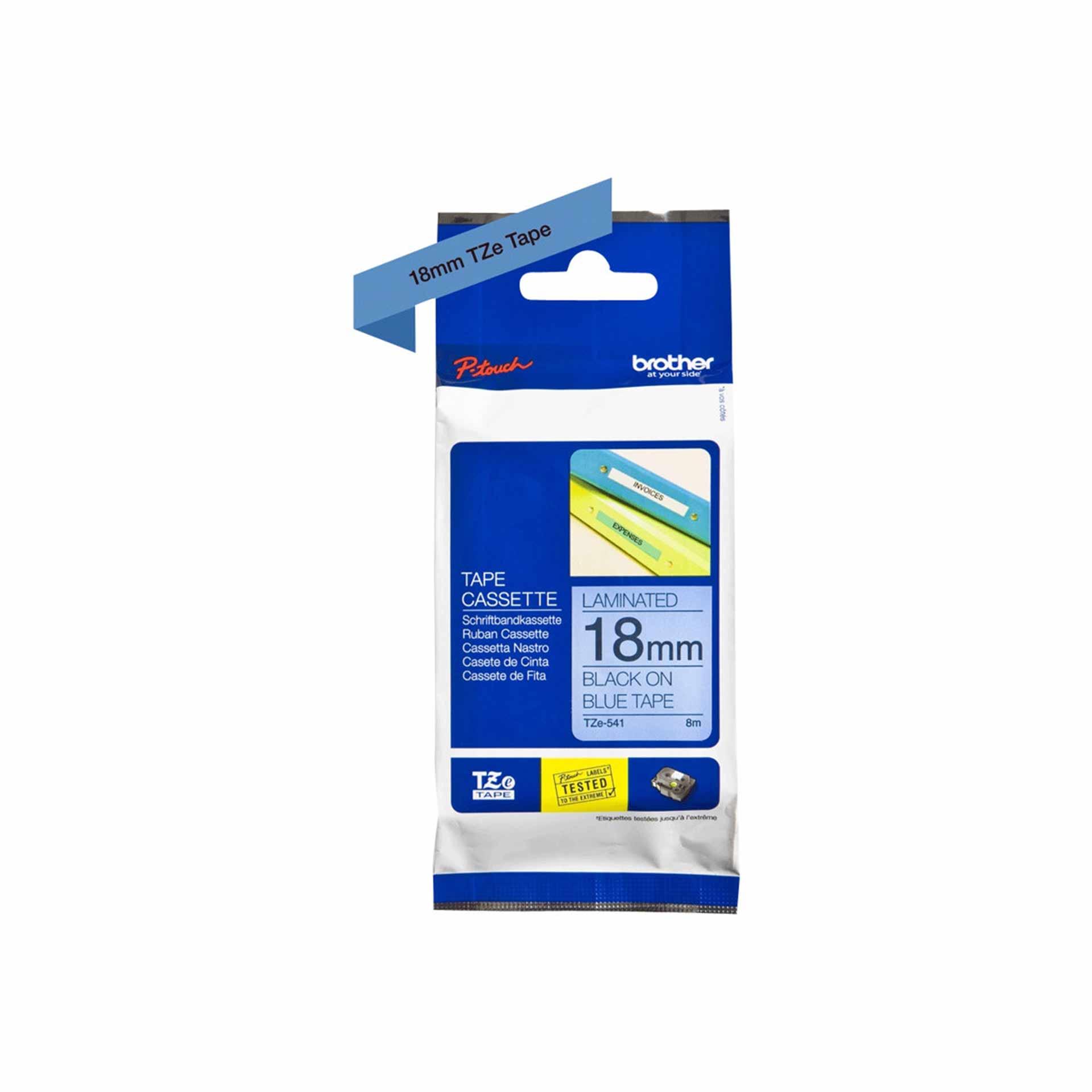 Cassette à ruban pour étiqueteuse Brother, 18mm x 8m, P-Touch TZE-521, Bleu / police noir