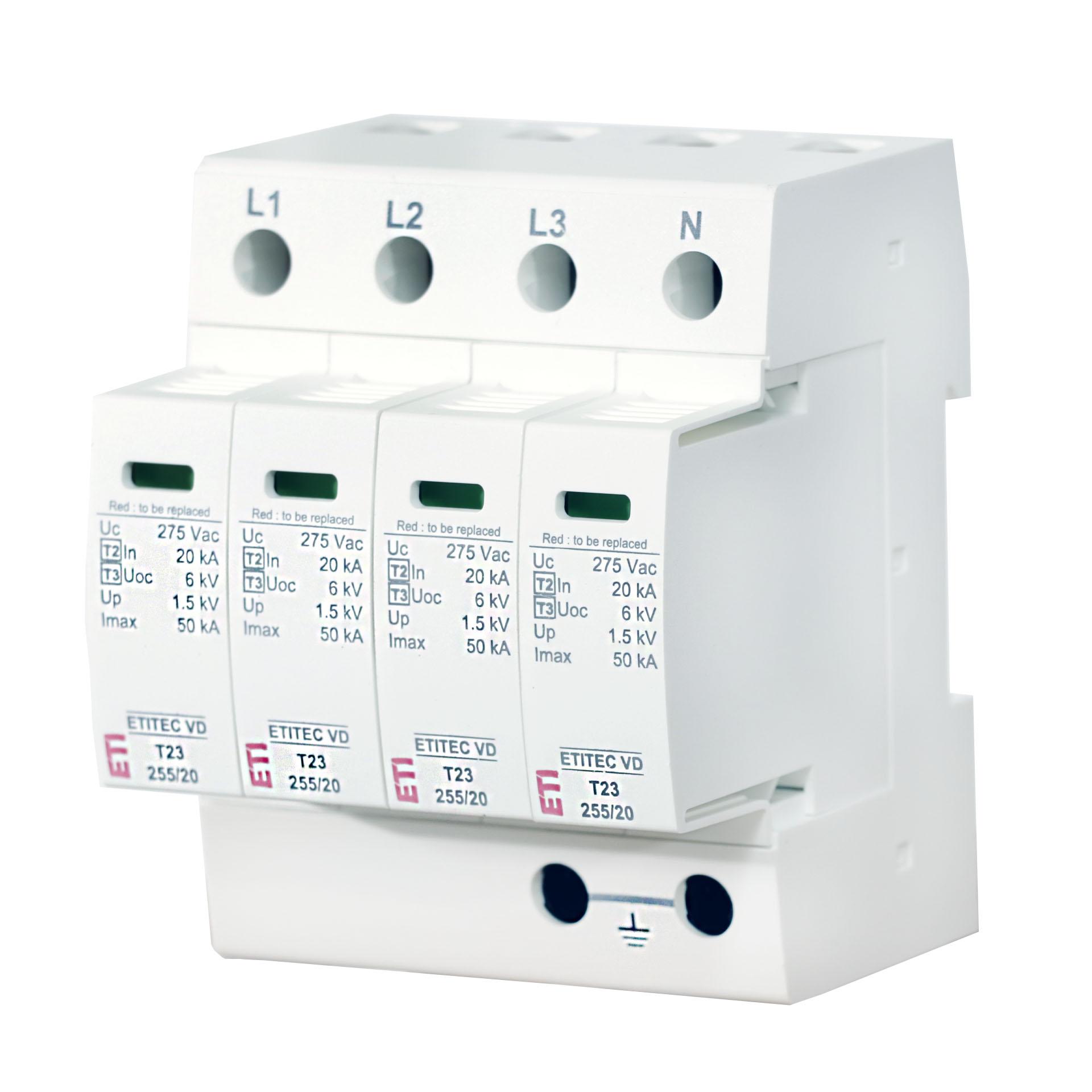 Scaricatore di sovratensione tipo 2+3, ETITEC VD T23 255/12,5 4+0 RC senza corrente di dispersione, (TN-S)