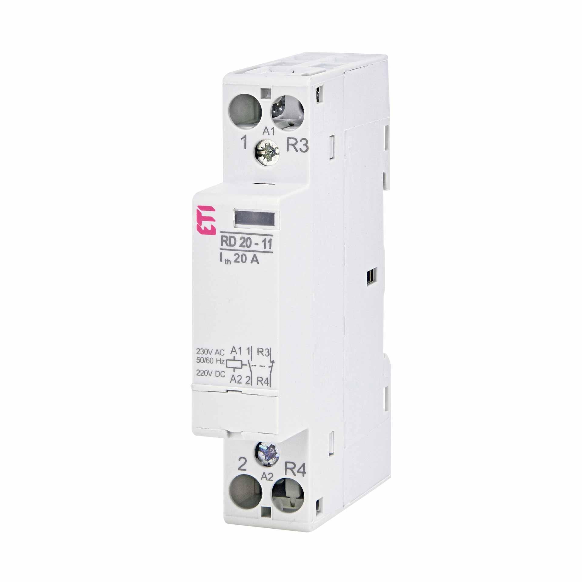 Contattore di installazione a 2 poli, 20A (AC1, 230V), RD20-11 230V AC/DC