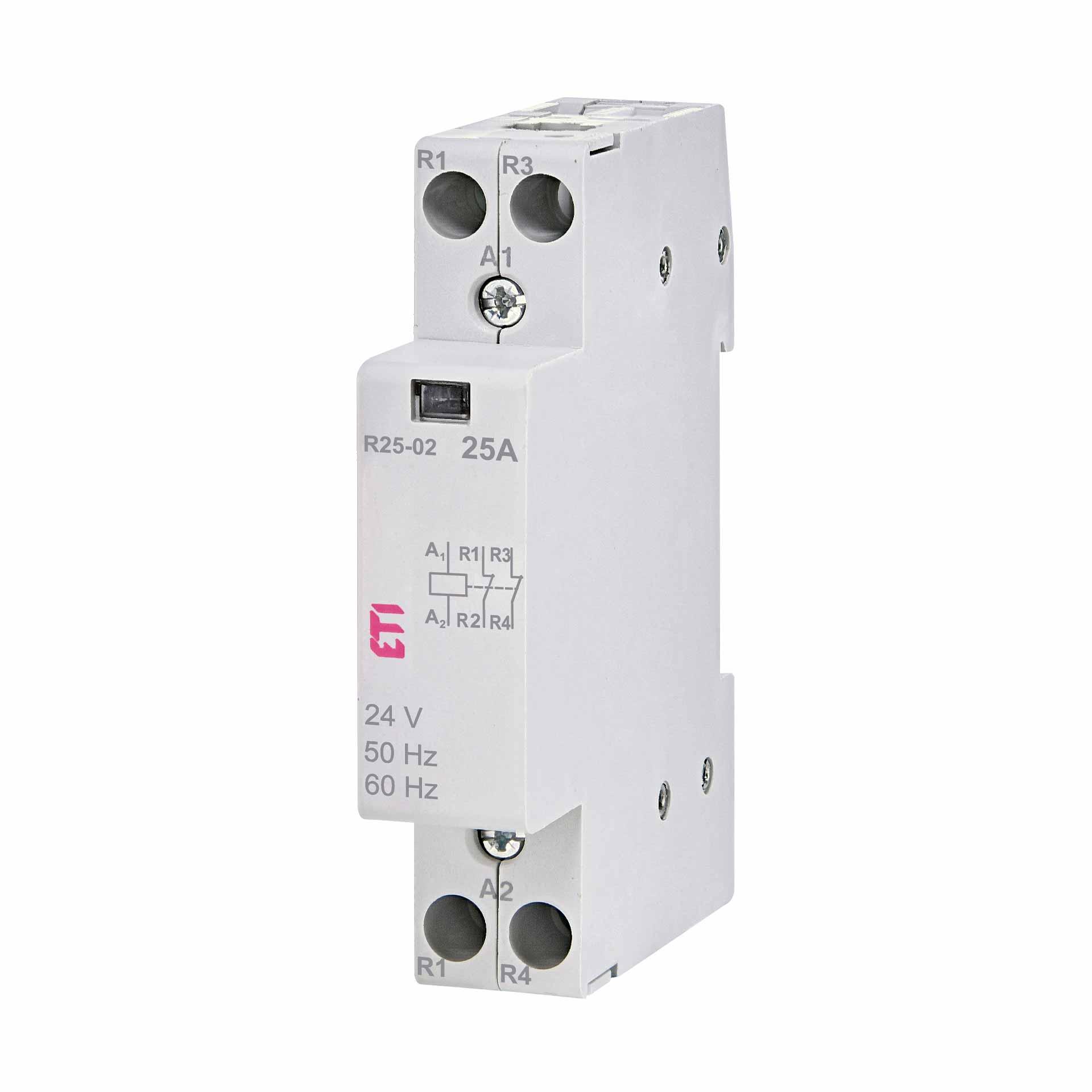 Contattore di installazione bipolare, 25A, (AC1, 400V), R25-02 24V AC Contattore di installazione bipolare, 25A, (AC1, 400V), R25-02 24V AC