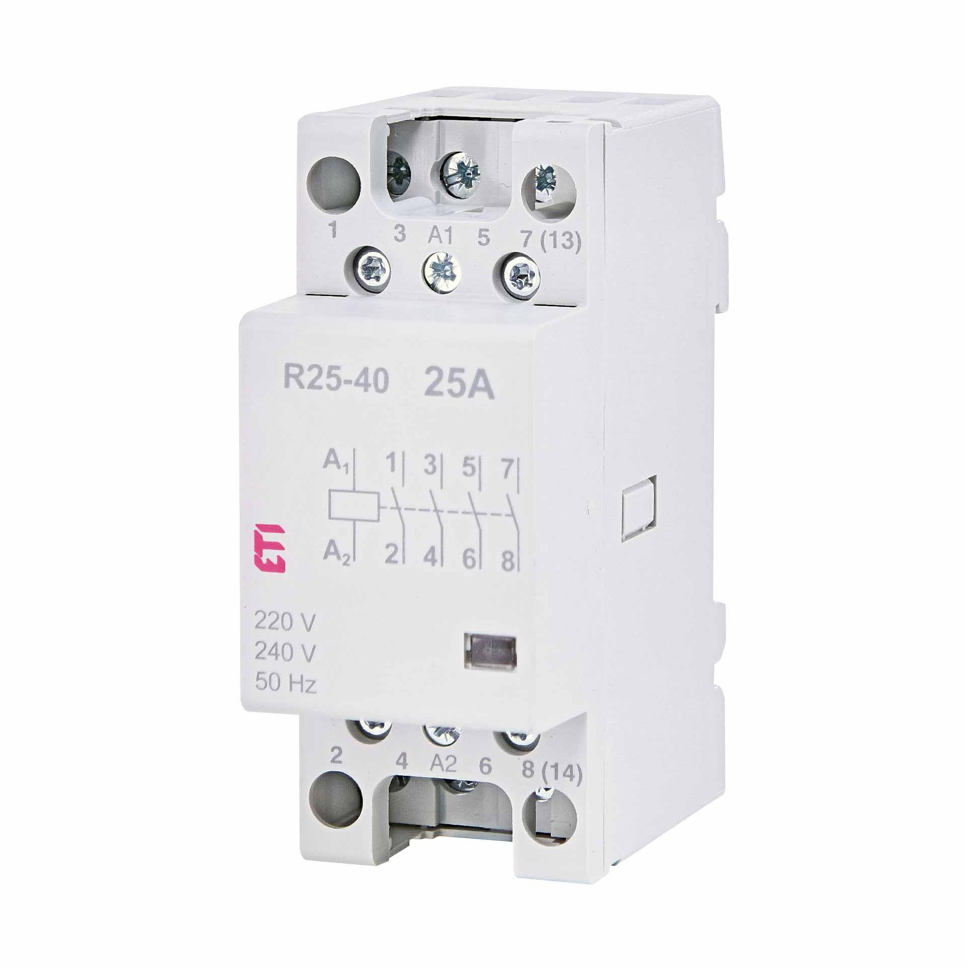 Contattore di installazione a 4 poli, 25A, (AC1, 400V), R25-40 230V AC Contattore di installazione a 4 poli, 25A, (AC1, 400V), R25-40 230V AC