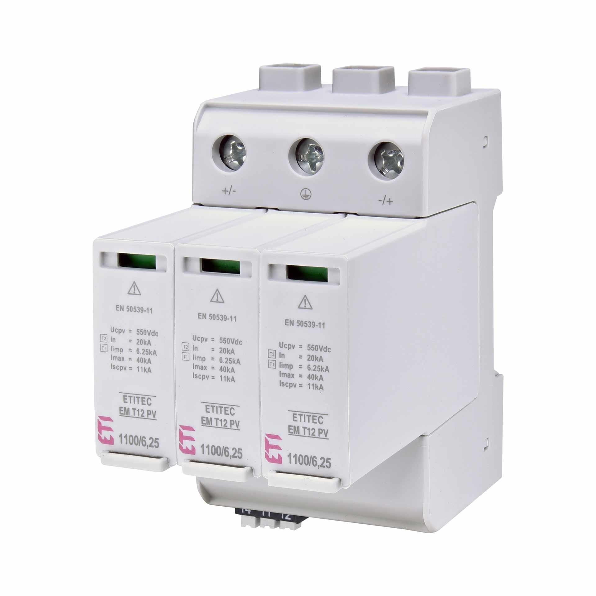 Scaricatore di sovratensione tipo 1+2, ETITEC EM T12, PV, 1100/6,25Y RC Scaricatore di sovratensione tipo 1+2, ETITEC EM T12, PV, 1100/6,25Y RC