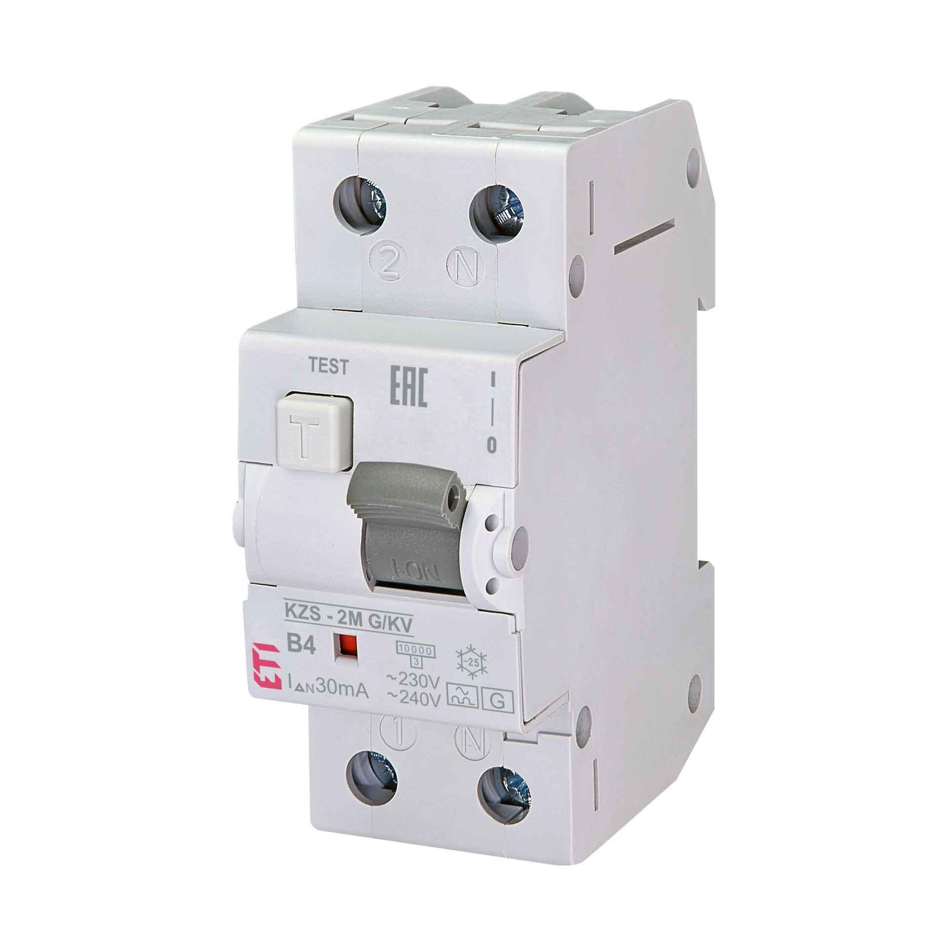 Disjoncteur différentiel (FI-LS) légèrement temporisé,  KZS-2M, type A, G/KV, 1 pôle+N, caractéristi