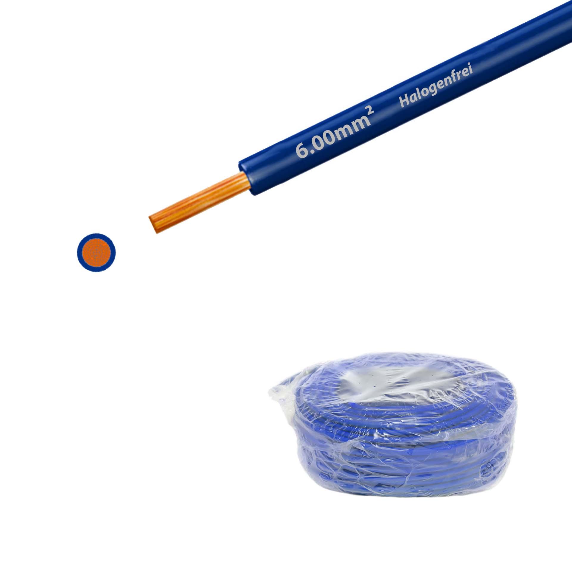 Fil sans halogène 90° C , 750V, 6.00mm2, bleu foncé (RAL 5010), sur anneau