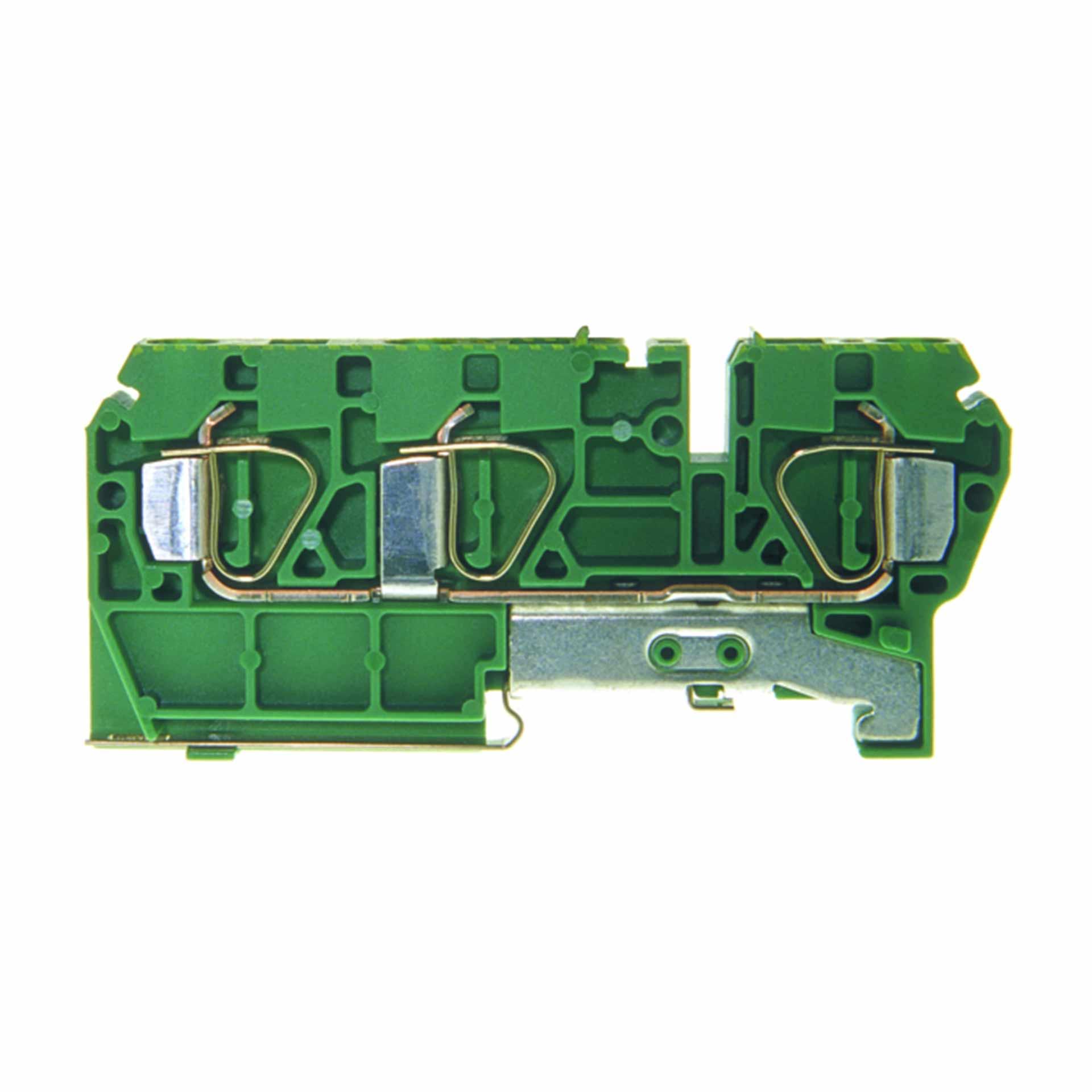 Borne à ressort PE DIN35 6mm2, 3-conducteurs, verte Borne à ressort PE DIN35 6mm2, 3-conducteurs, verte