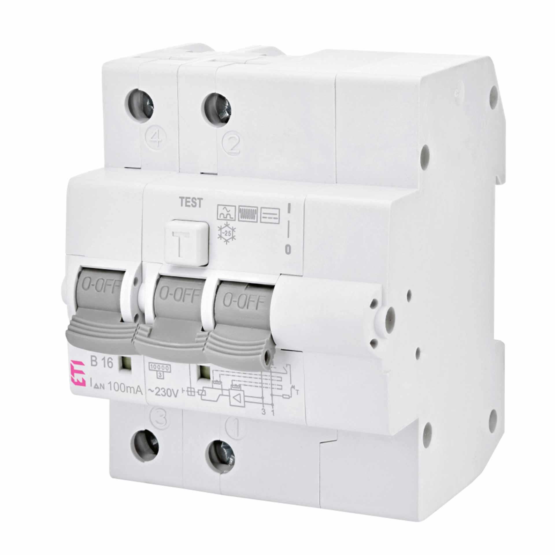 Disjoncteur différentiel (FI-LS),  KZS-4M, type B, 2 pôles, caractéristique B / 16A, 10kA (0.1A)