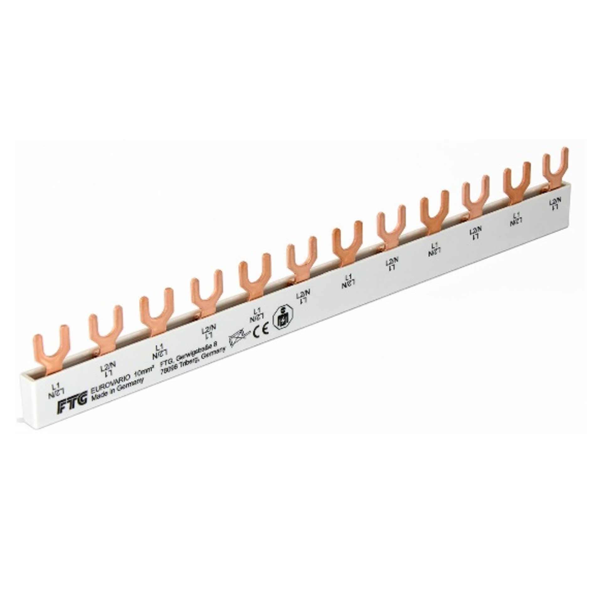 Sbarra di fase a forcella isolata 10mm2, 63A (6x1PN-2MOD) P-P= 17,8 mm