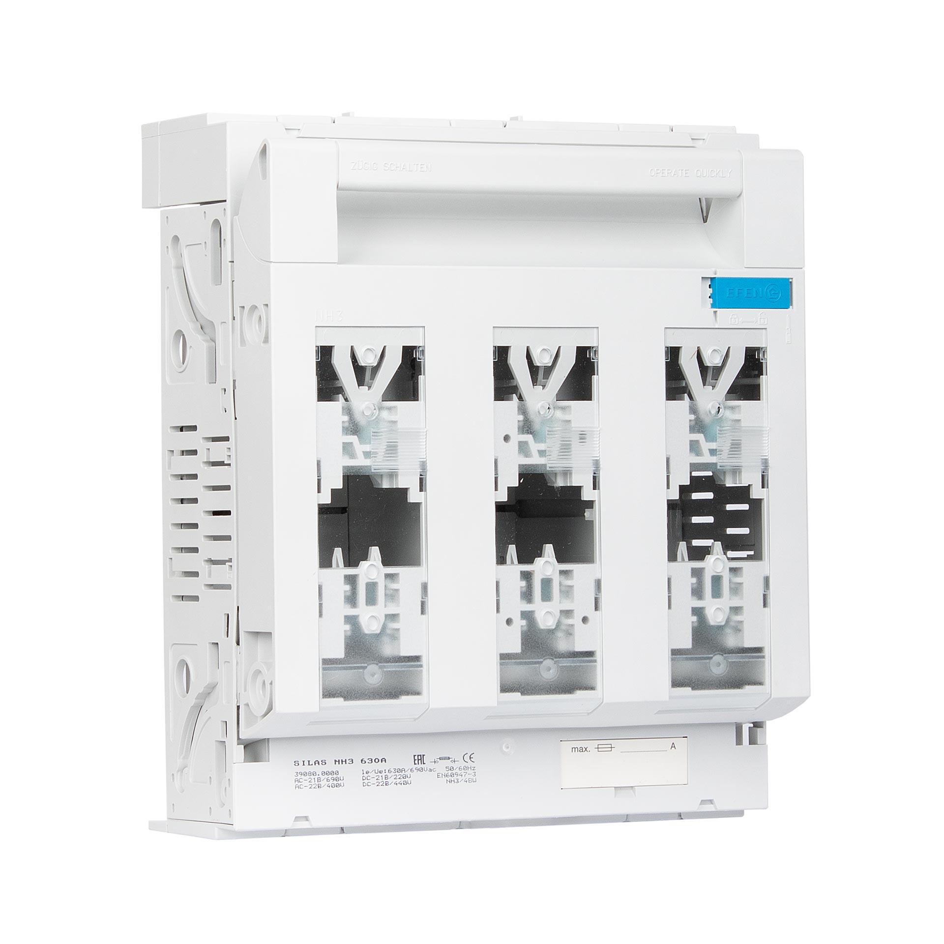 Sezionatore con fusibile Silas NH misura 3, 3P, 60mm, M10, max. 630A, U2 Sezionatore con fusibile Silas NH misura 3, 3P, 60mm, M10, max. 630A, U2