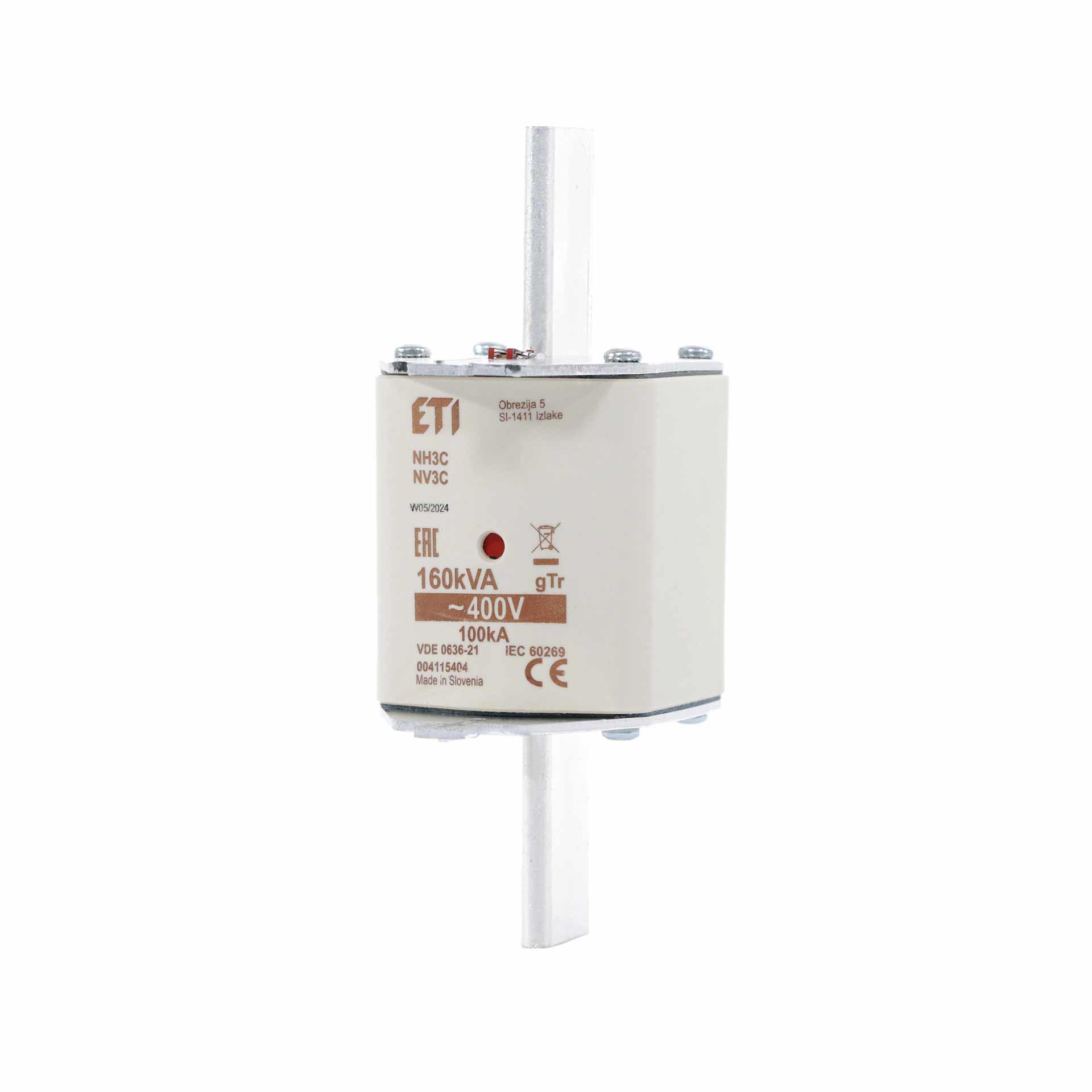 Fusibile NH taglia 3, 231A per protezione trasformatore 160kVA, gTr