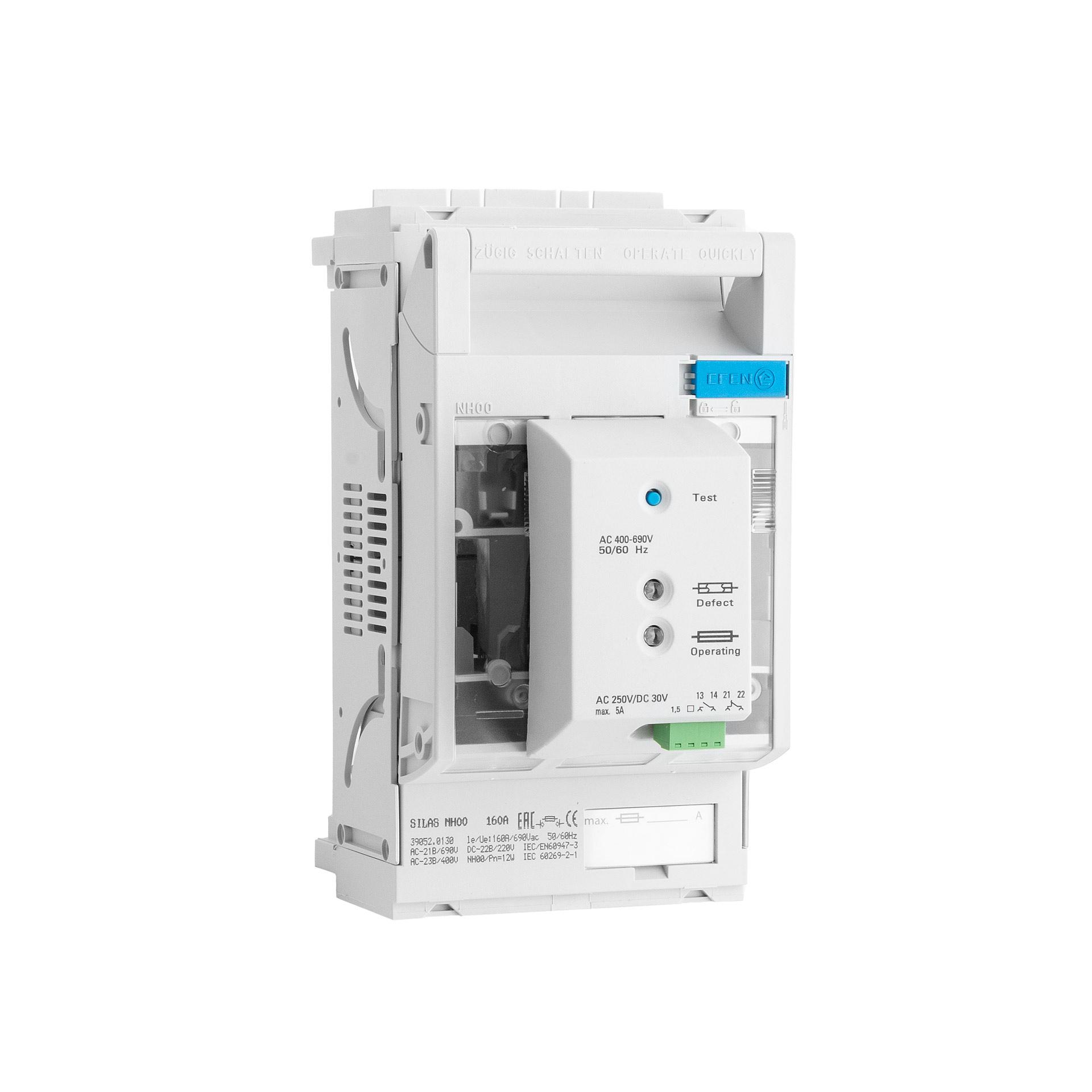 Sezionatore con fusibile Silas NH misura 00, 3P, 60mm, M8, max. 160A, U5, ESÜ Sezionatore con fusibile Silas NH misura 00, 3P, 60mm, M8, max. 160A, U5, ESÜ