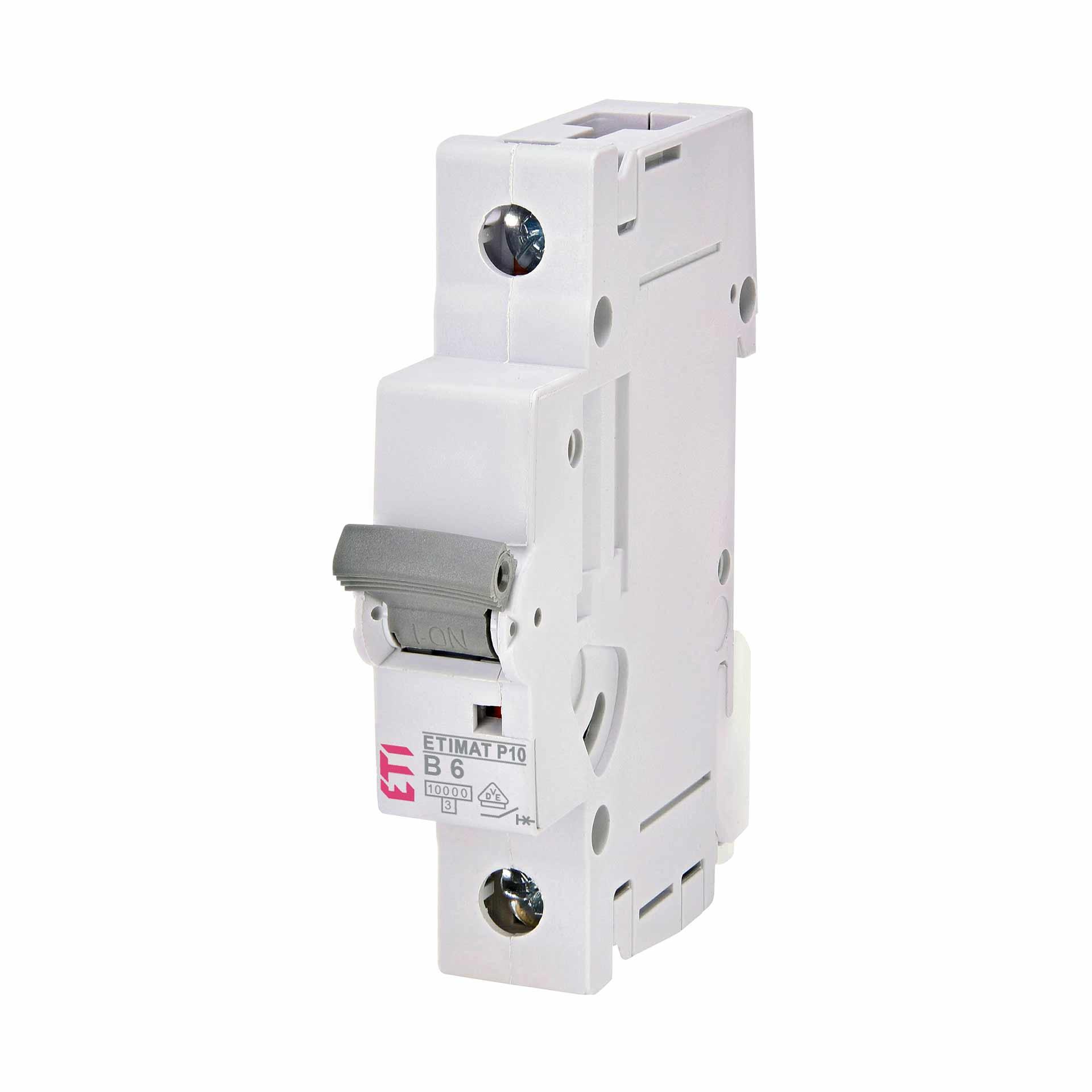 Interruttore automatico, ETIMAT P10, unipolare, caratteristica B / 6A, 10kA Interruttore automatico, ETIMAT P10, unipolare, caratteristica B / 6A, 10kA