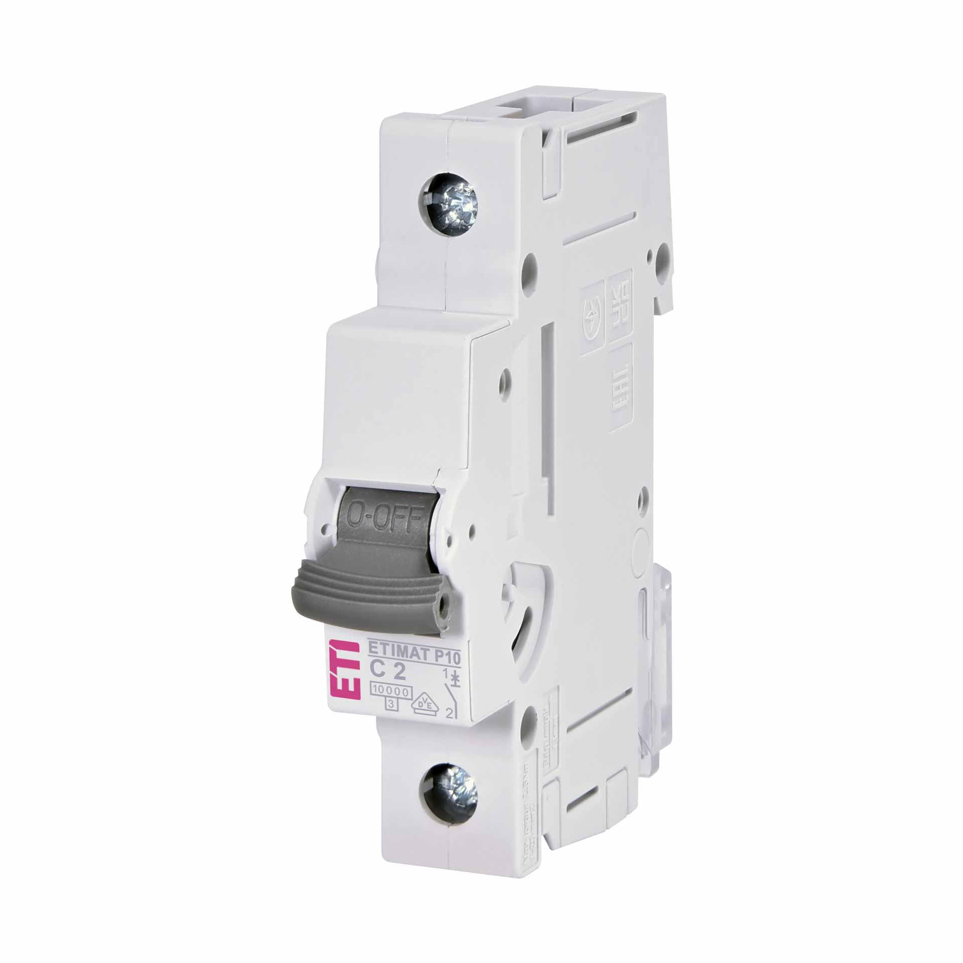 Interruttore automatico, ETIMAT P10, unipolare, caratteristica C / 2A, 10kA Interruttore automatico, ETIMAT P10, unipolare, caratteristica C / 2A, 10kA