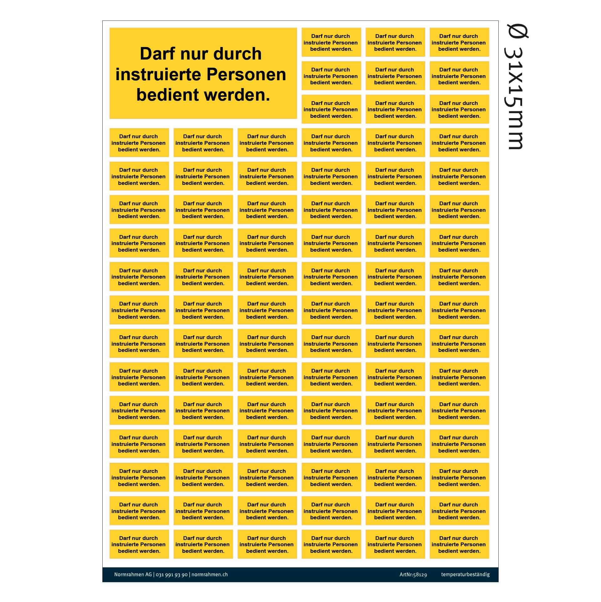 Attention instructed persons yellow 31x15mm,PU 96 pcs. A4 sheet