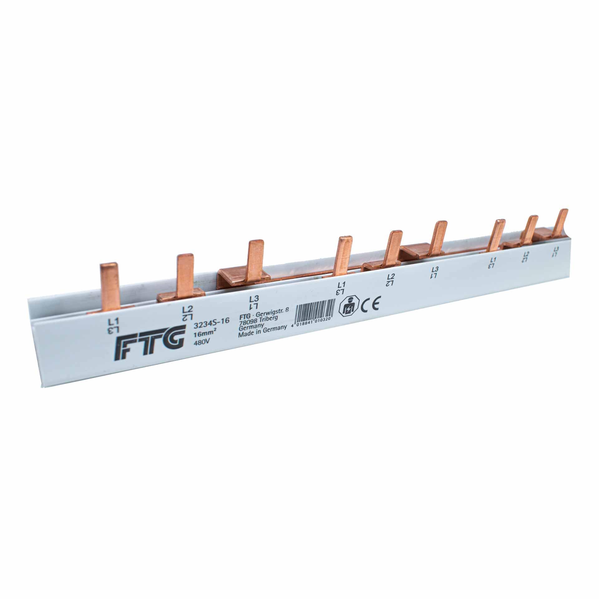 Sbarra di fase a pin isolati 16 mm², 80A, (16 x 3P+H1) P-P= 18 mm