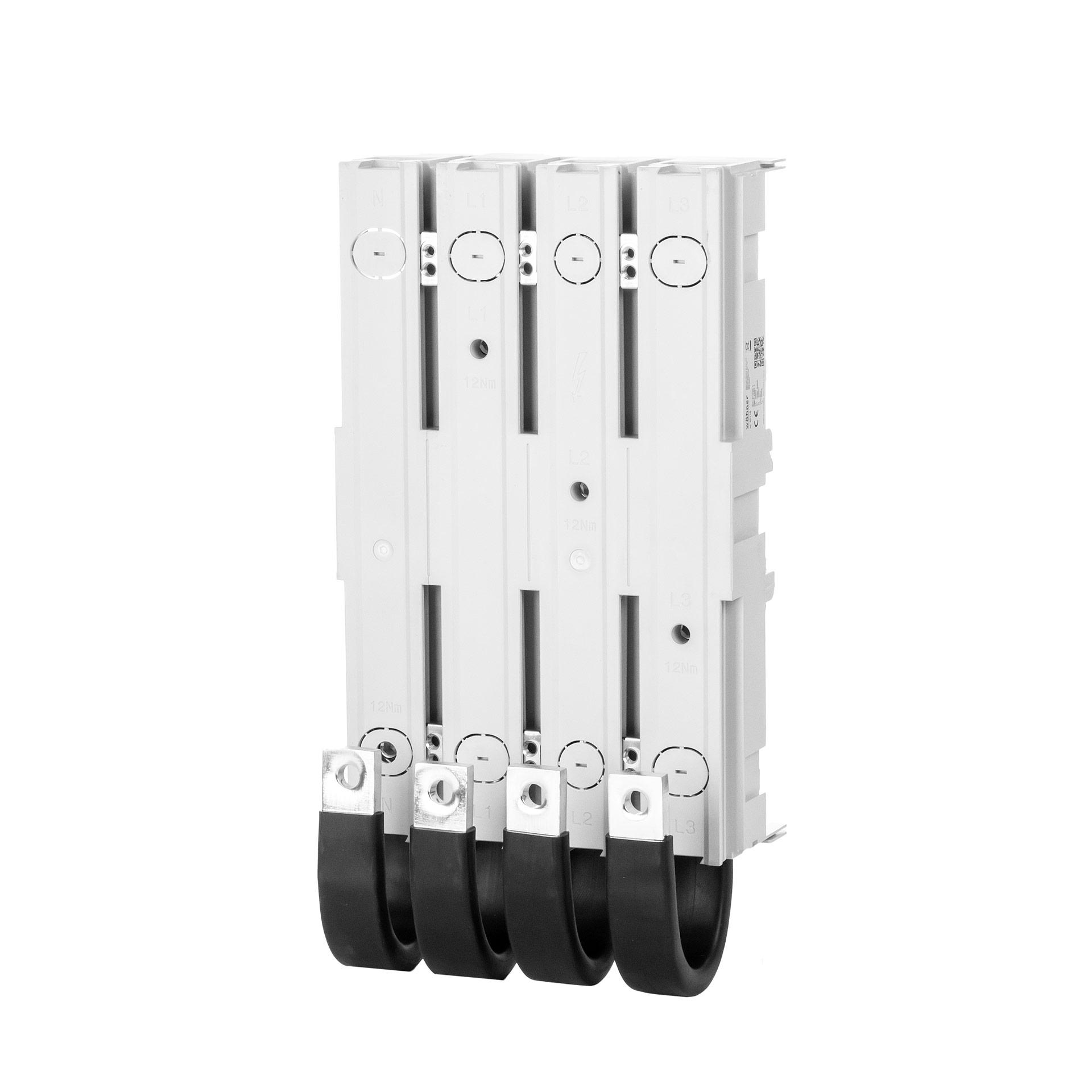 4P Sammelschienenadapter 560A, sbarra in rame laminato, connessione inferiore, N sinistra, 187x350 mm