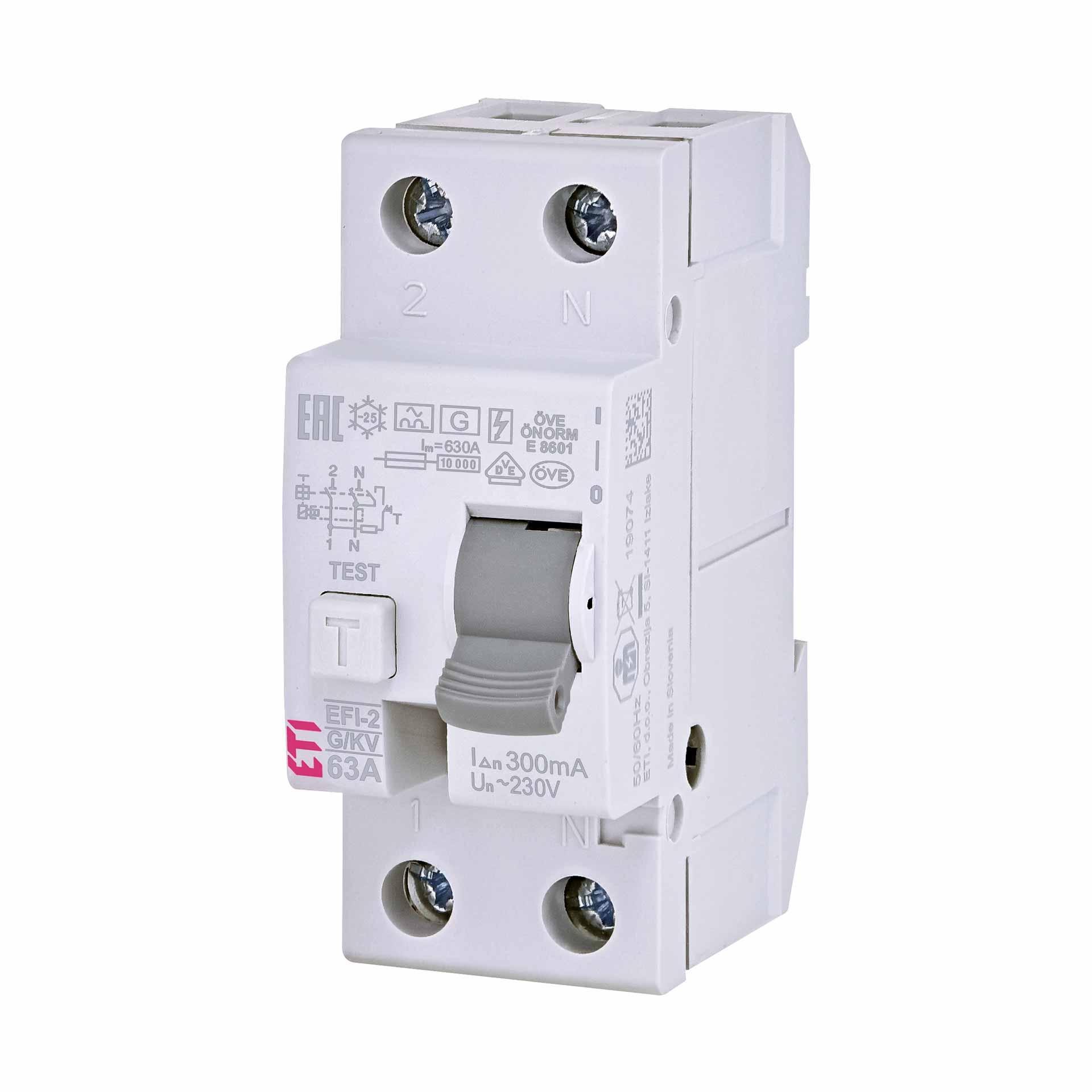 Interruttore differenziale con ritardo di breve durata, EFI-2, tipo A, G/KV, bipolare, 63A, 10kA (0,3A)
