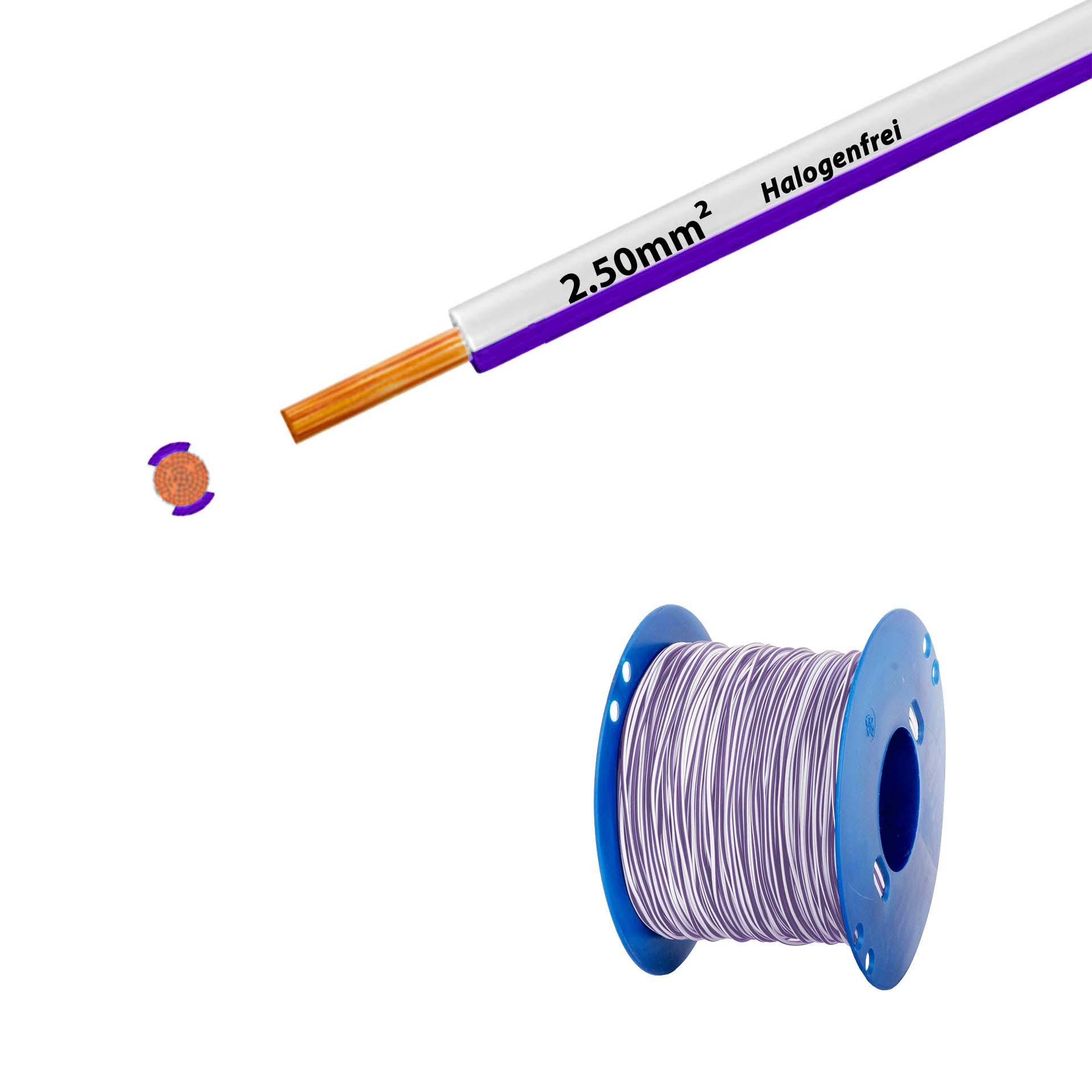 Litze halogenfrei 90° C , 750V, 2.50mm2, weiss-violett (RAL 9010/4005), auf Kunststoffrolle