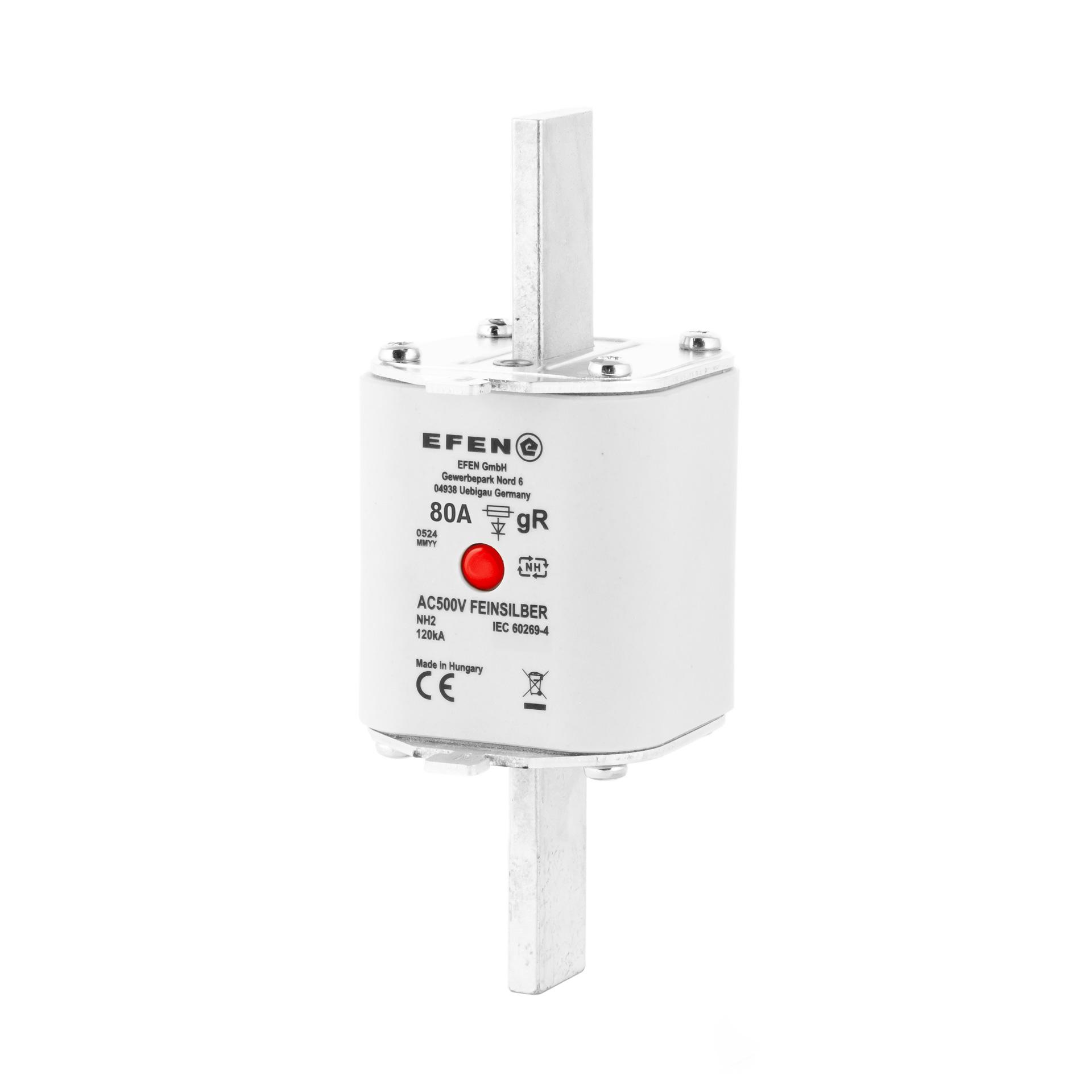 Fusibile NH taglia 2, 80A, caratteristica gR, AC 500V, 120kA Fusibile NH taglia 2, 80A, caratteristica gR, AC 500V, 120kA