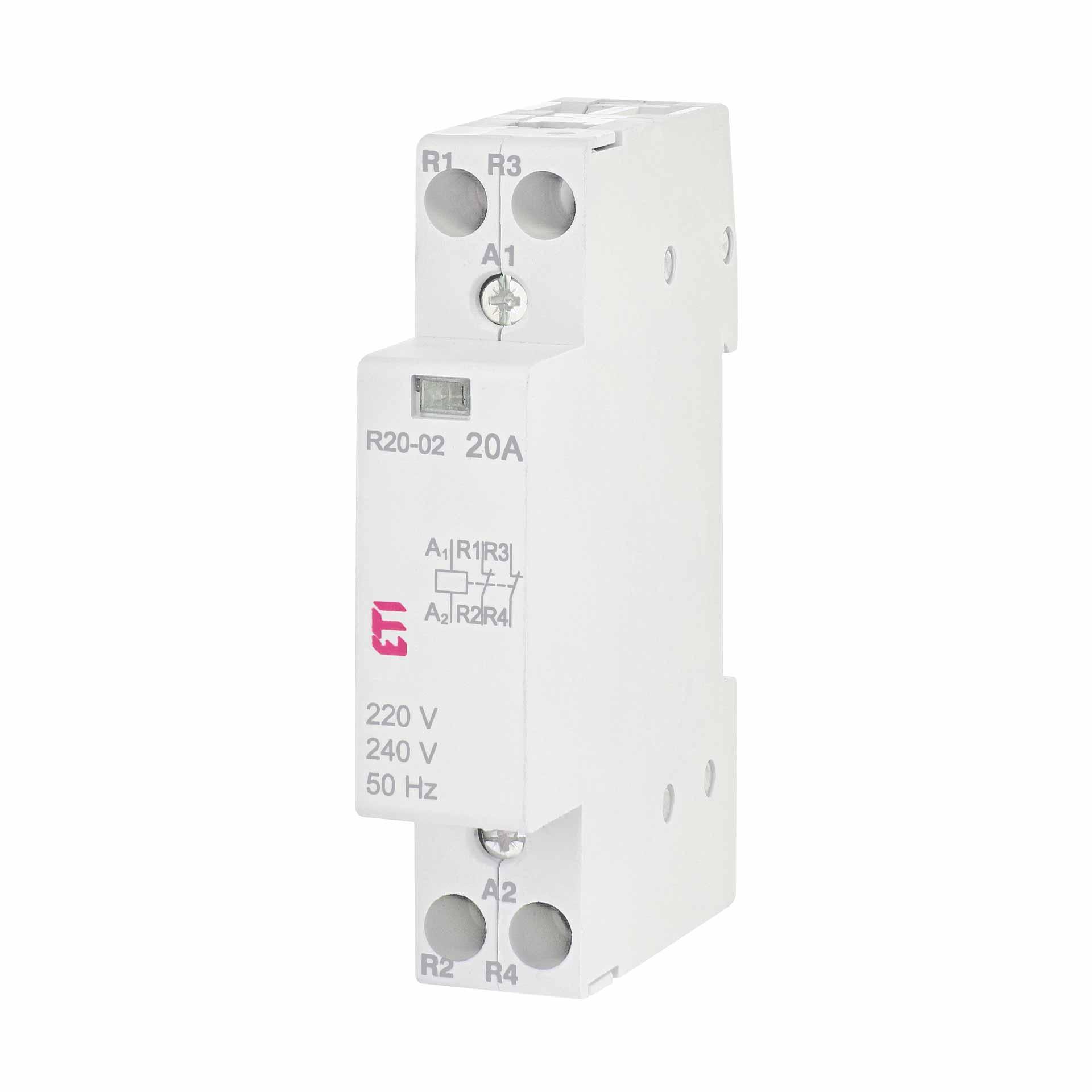 Contattore di installazione a 2 poli, 20A (AC1, 400V), R20-02 230V AC Contattore di installazione a 2 poli, 20A (AC1, 400V), R20-02 230V AC