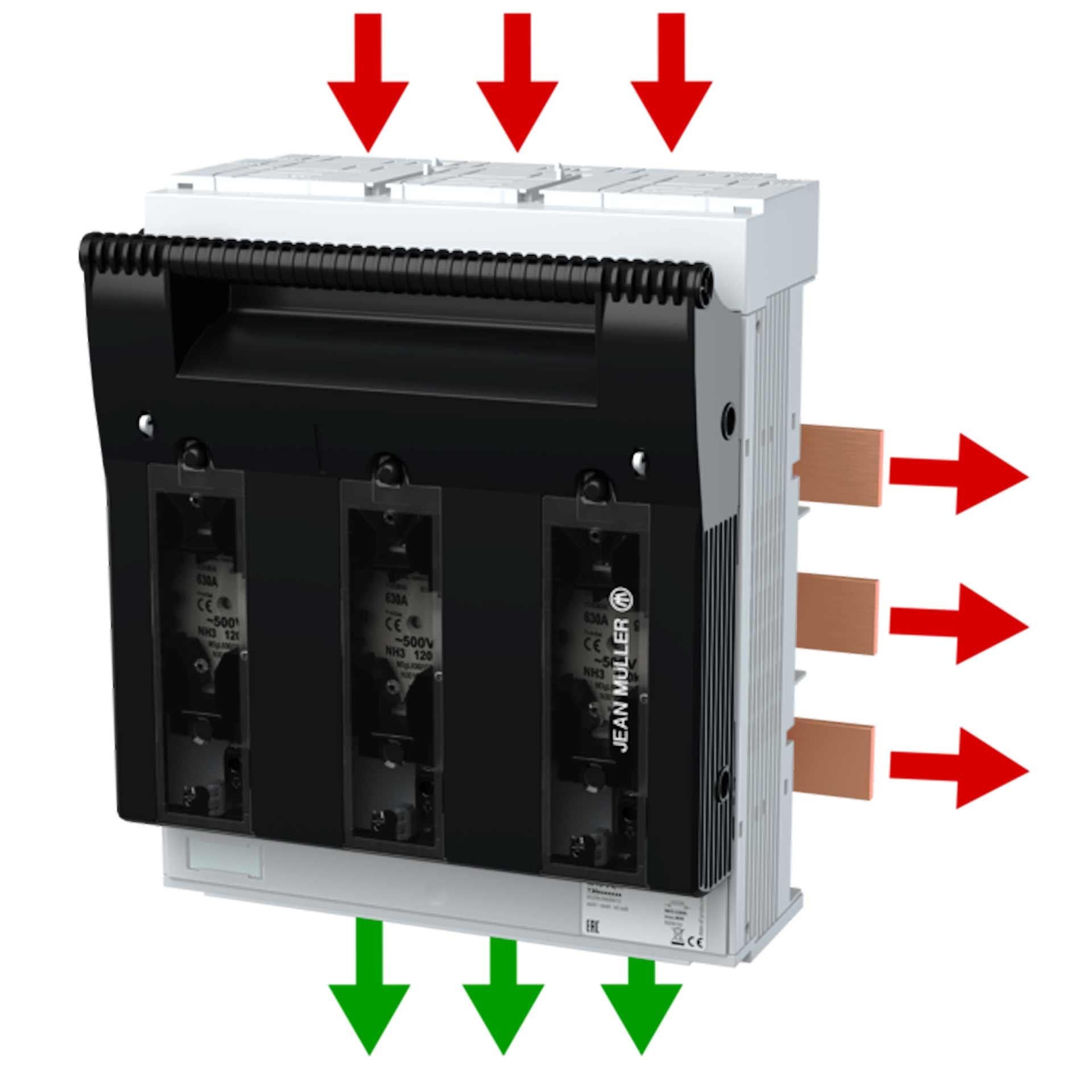 NH fuse switch-disconnector size 3, 3P, max. 630A, KETO-3-3/60/AOU/F/EST M10 (busbar system) NH fuse switch-disconnector size 3, 3P, max. 630A, KETO-3-3/60/AOU/F/EST M10 (busbar system)