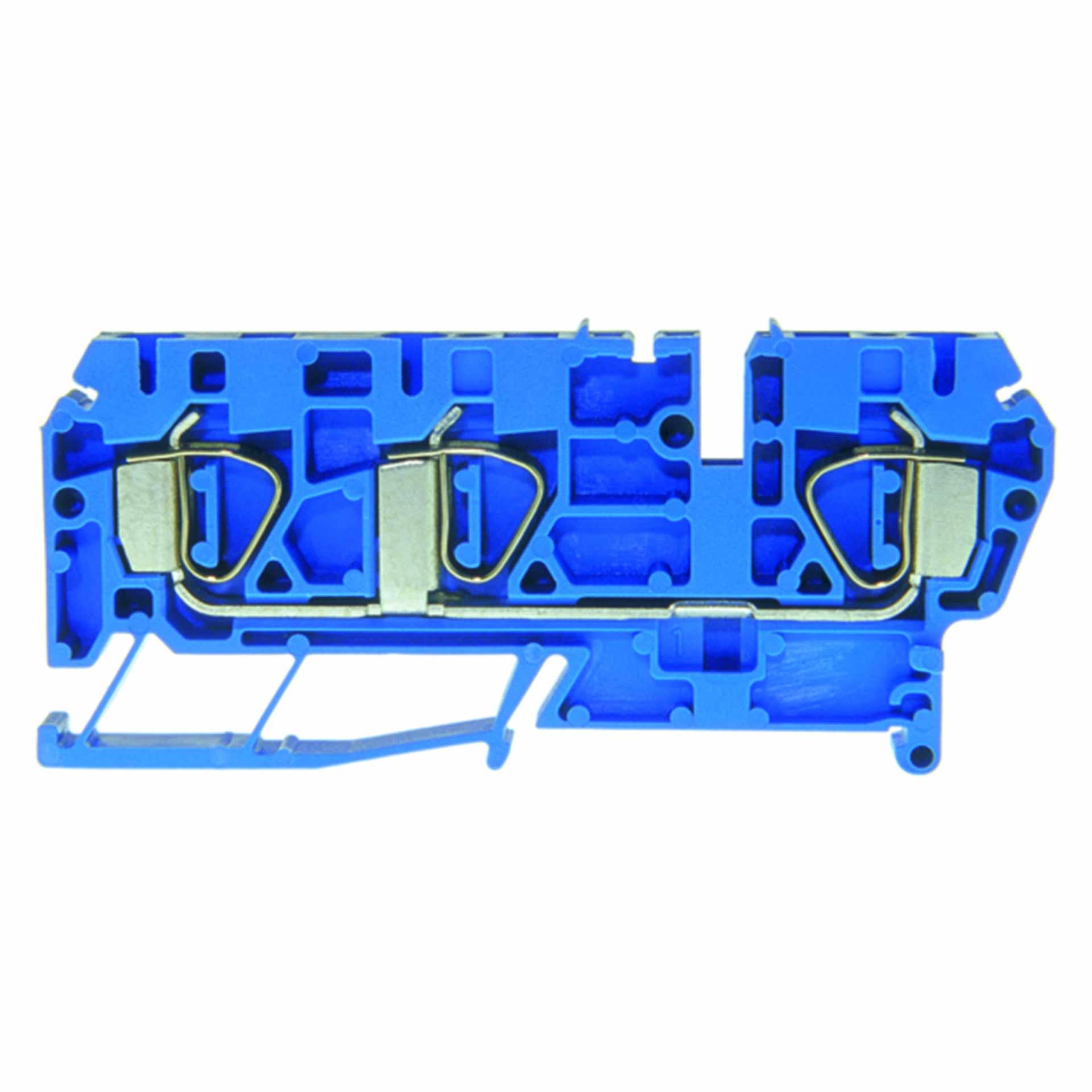 Borne à ressort DIN35 4mm2, 3-conducteurs, bleue Borne à ressort DIN35 4mm2, 3-conducteurs, bleue