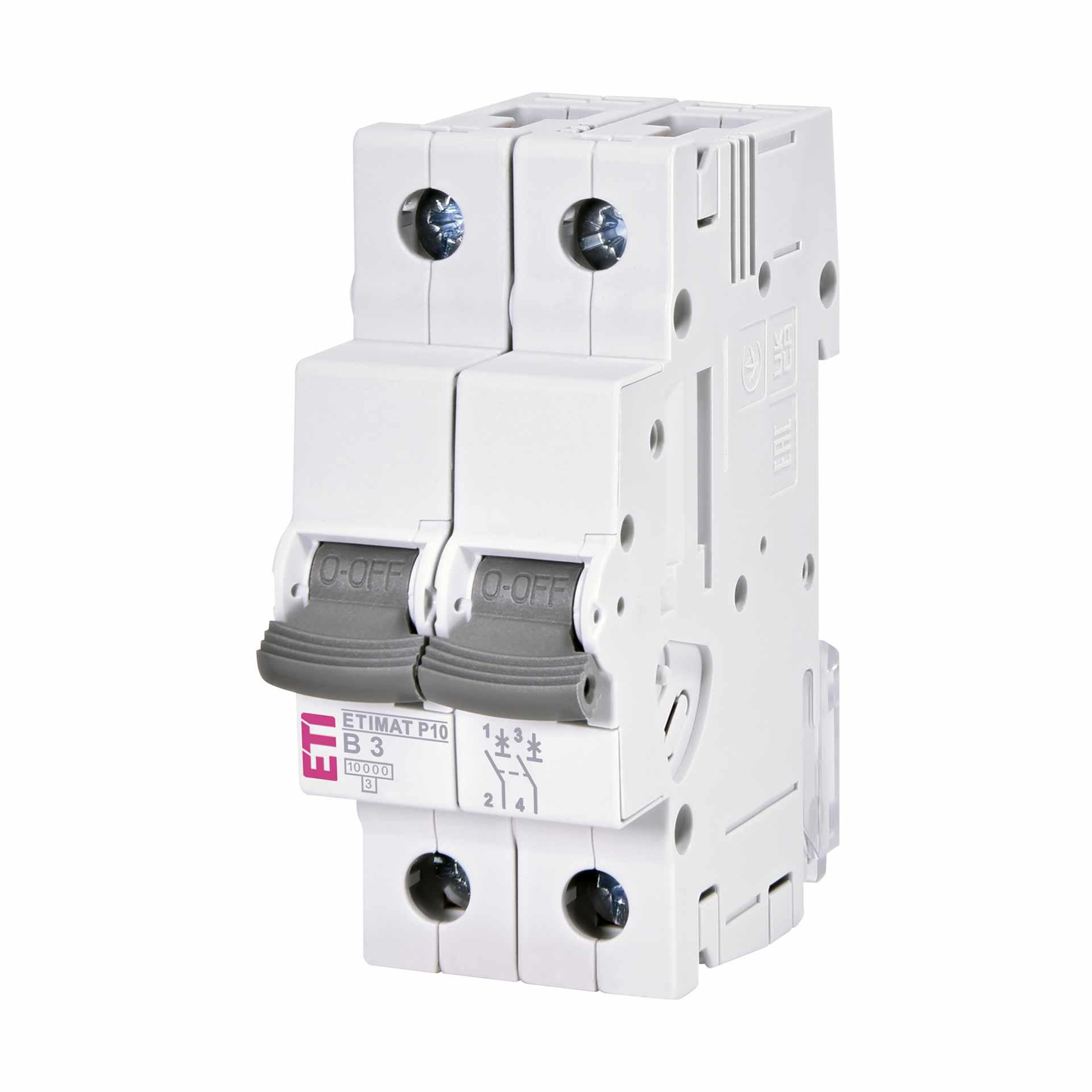 Interruttore automatico, ETIMAT P10, bipolare, caratteristica B / 3A, 10kA Interruttore automatico, ETIMAT P10, bipolare, caratteristica B / 3A, 10kA