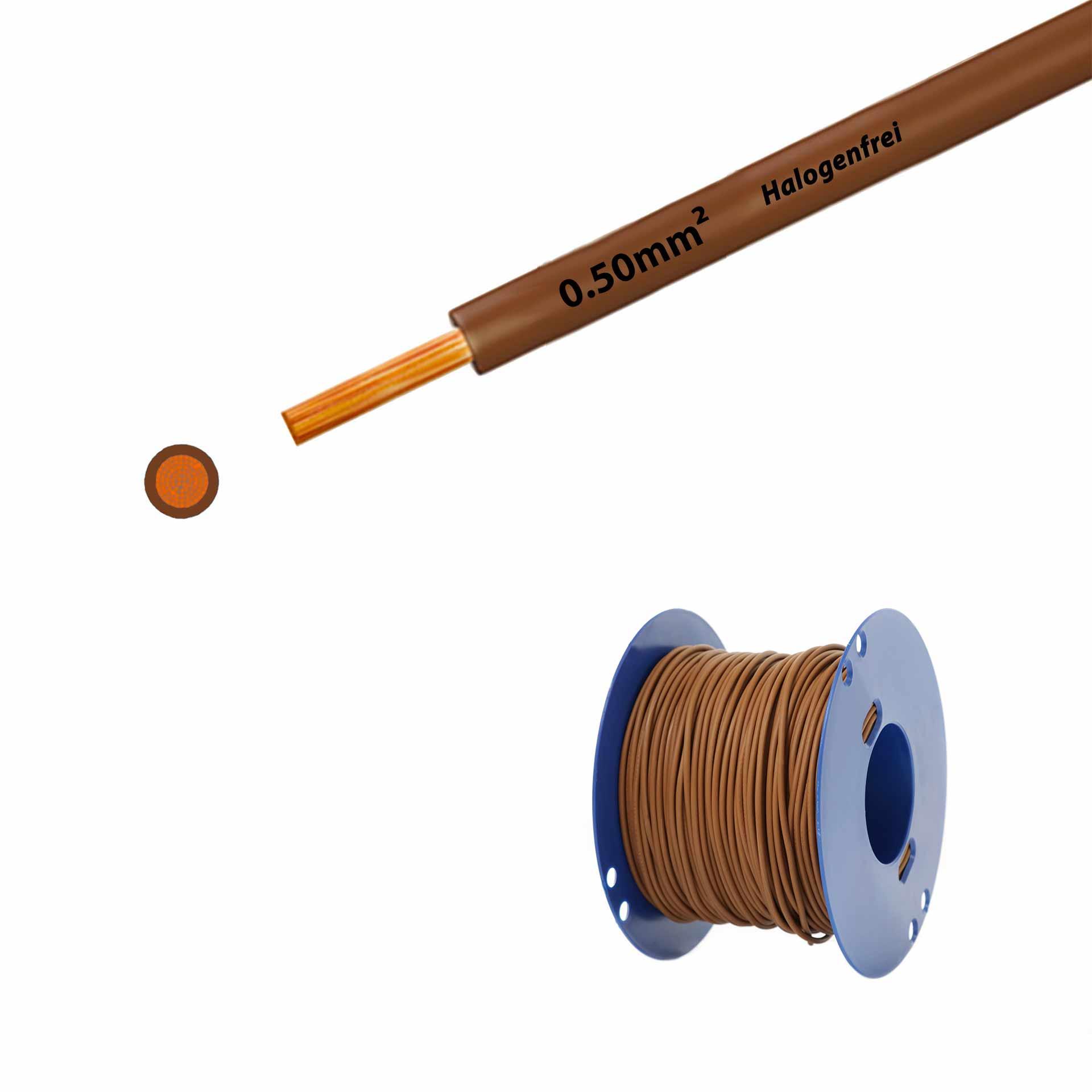 Cavo a trefoli senza alogeni 90° C, 500V, 0,50 mm2, marrone (RAL 8003), su bobina di plastica Cavo a trefoli senza alogeni 90° C, 500V, 0,50 mm2, marrone (RAL 8003), su bobina di plastica