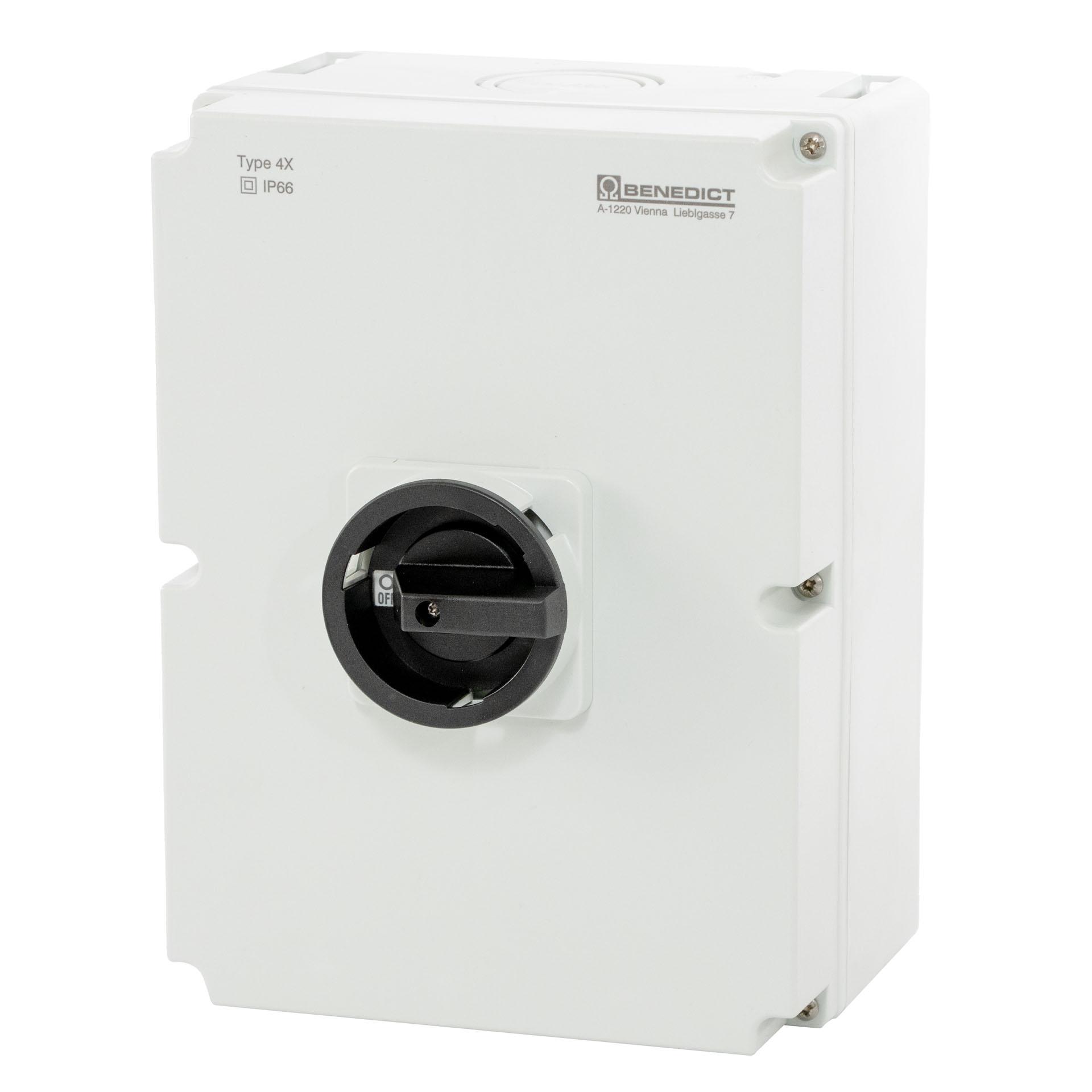 Interruttore generale esterno 4 poli 100A, custodia PF3 / M50, 37 kW Interruttore generale esterno 4 poli 100A, custodia PF3 / M50, 37 kW