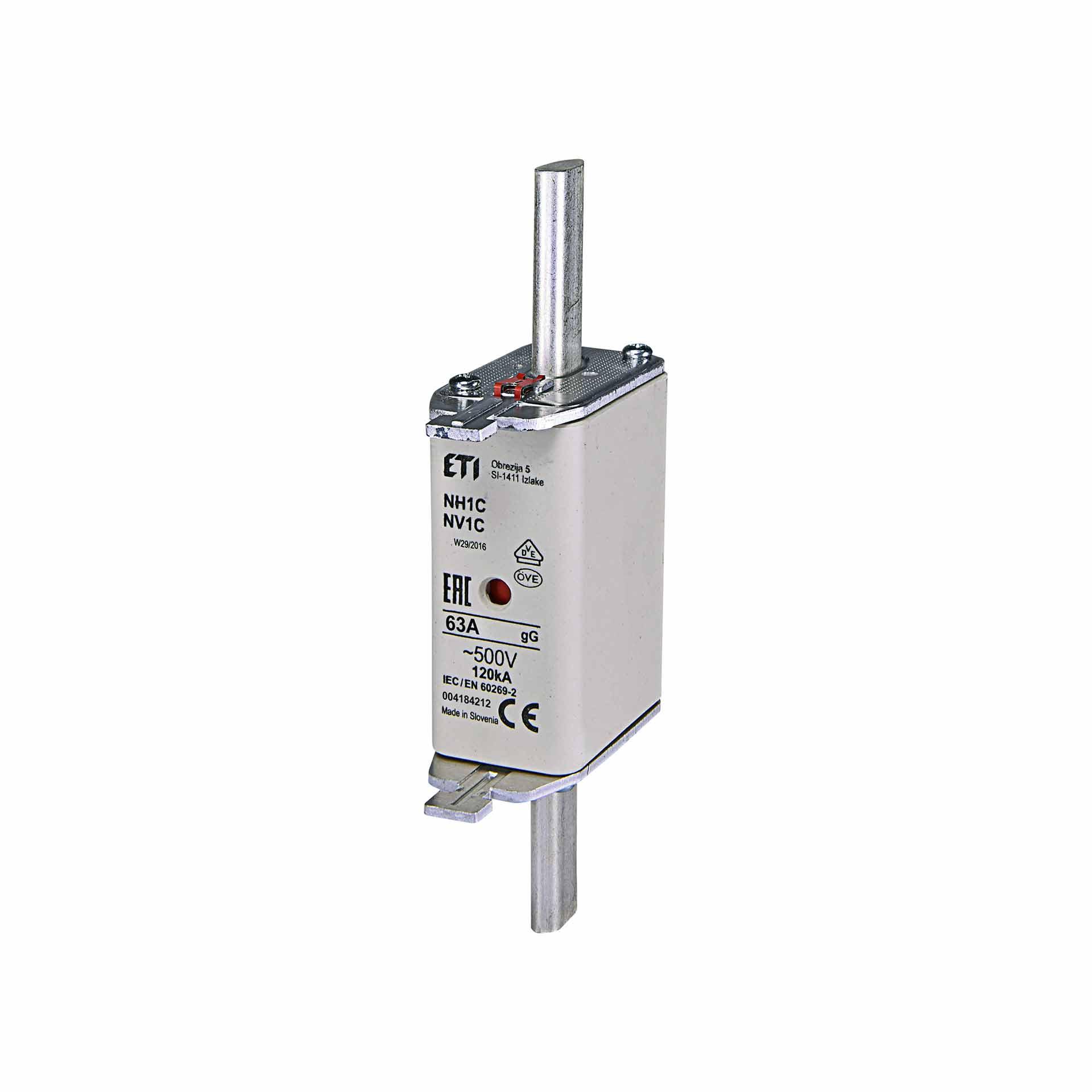 Fusibile NH taglia 1 63A, caratteristica gL-gG 500V Fusibile NH taglia 1 63A, caratteristica gL-gG 500V