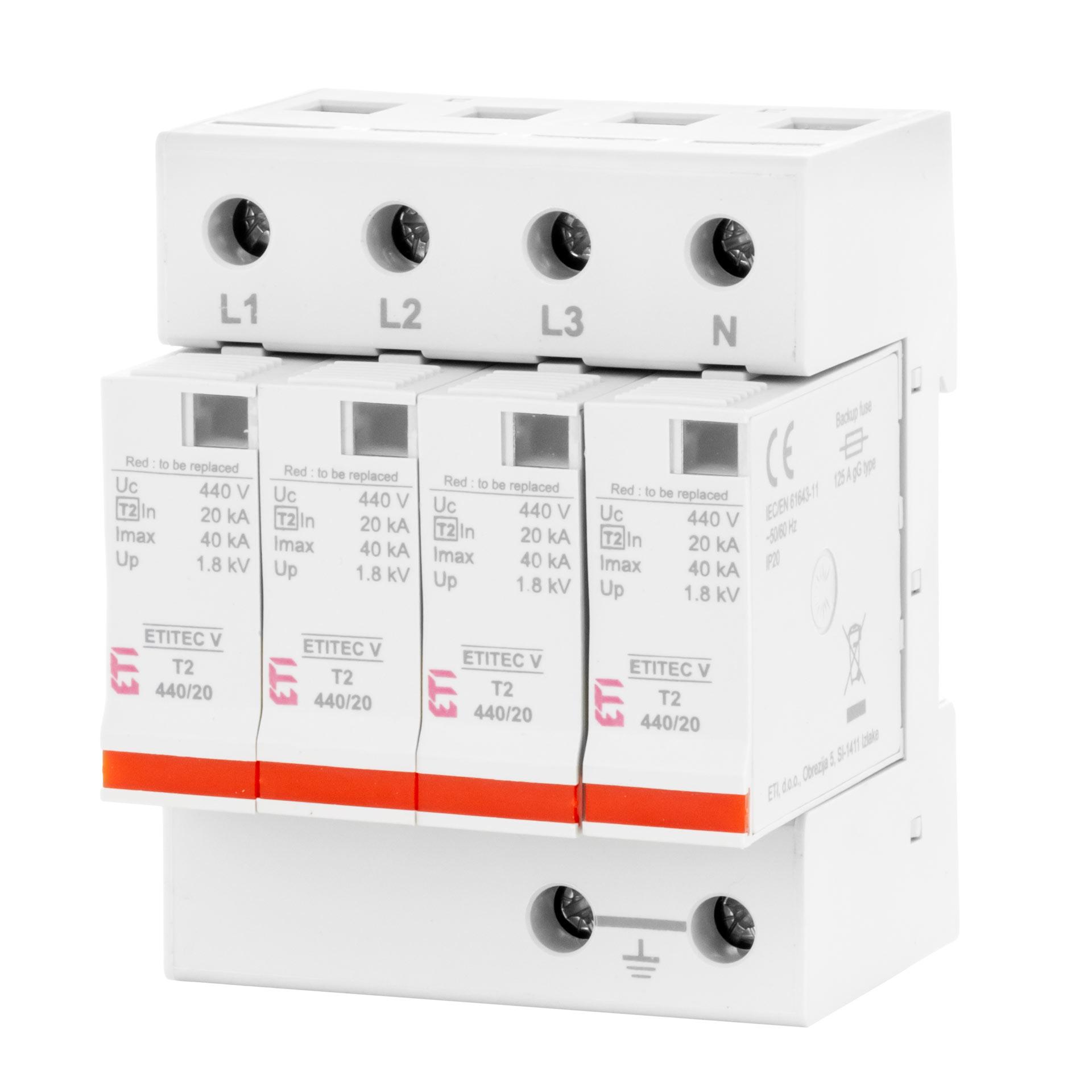 Scaricatore di sovratensione tipo 2, ETITEC V C T2 440/20 4+0 RC, (TN-S)