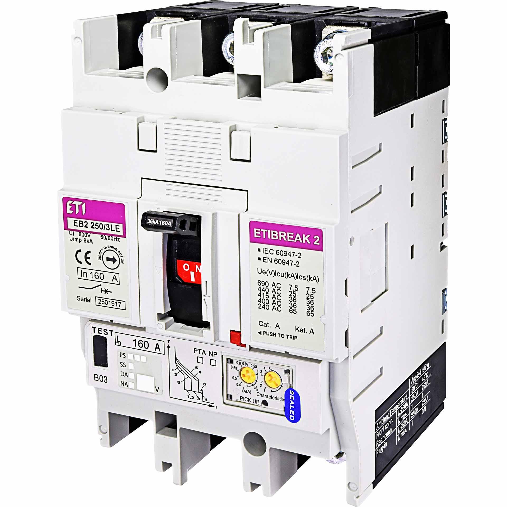 Interruttore automatico EB2 250/3LE 160A, Icu 36kA / Ics 36kA