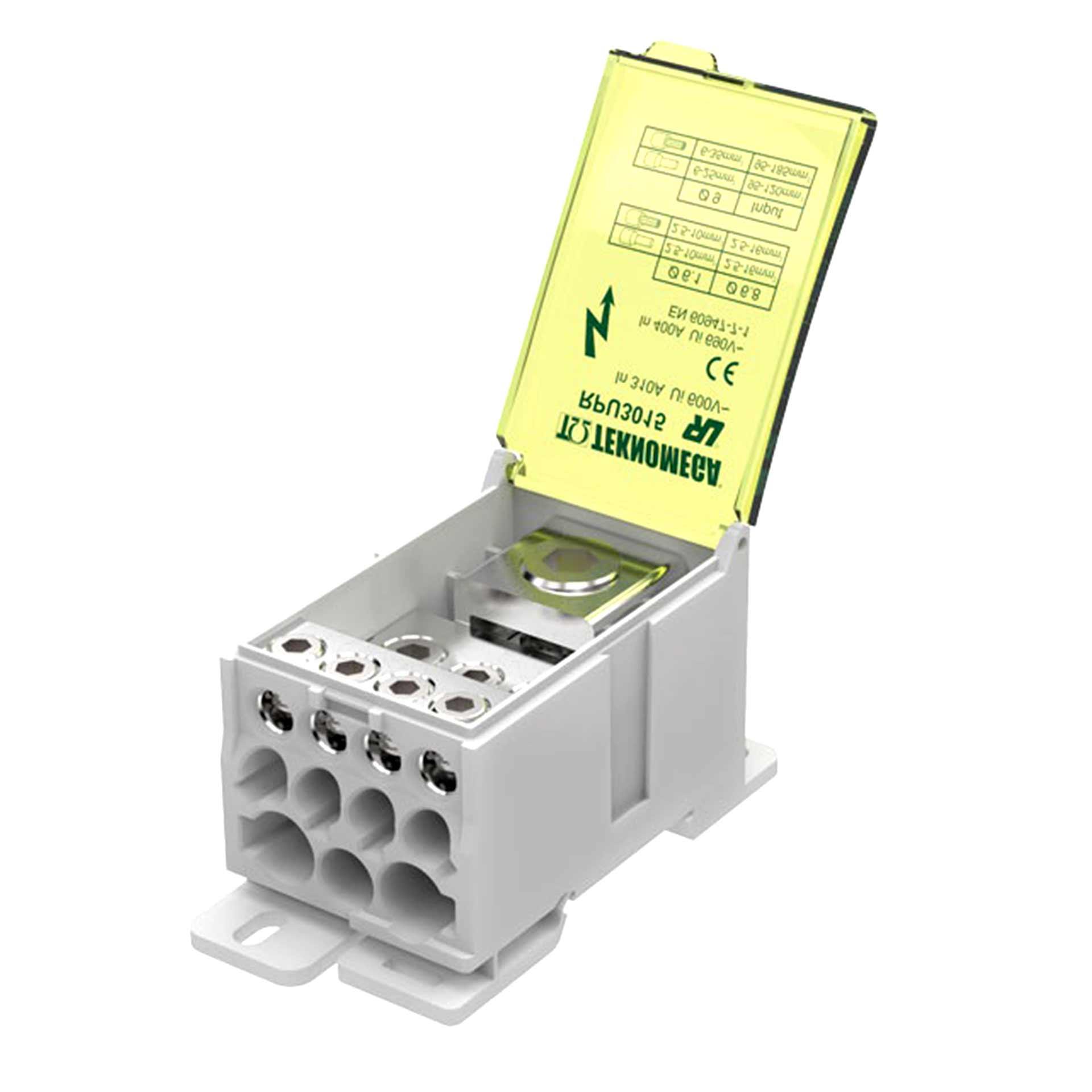 Morsettiera monofase 400A 690V, ingressi: 1x 95-185mm2, uscite: 2x 6-35mm2, 9x 2,5-10/16mm2 Morsettiera monofase 400A 690V, ingressi: 1x 95-185mm2, uscite: 2x 6-35mm2, 9x 2,5-10/16mm2