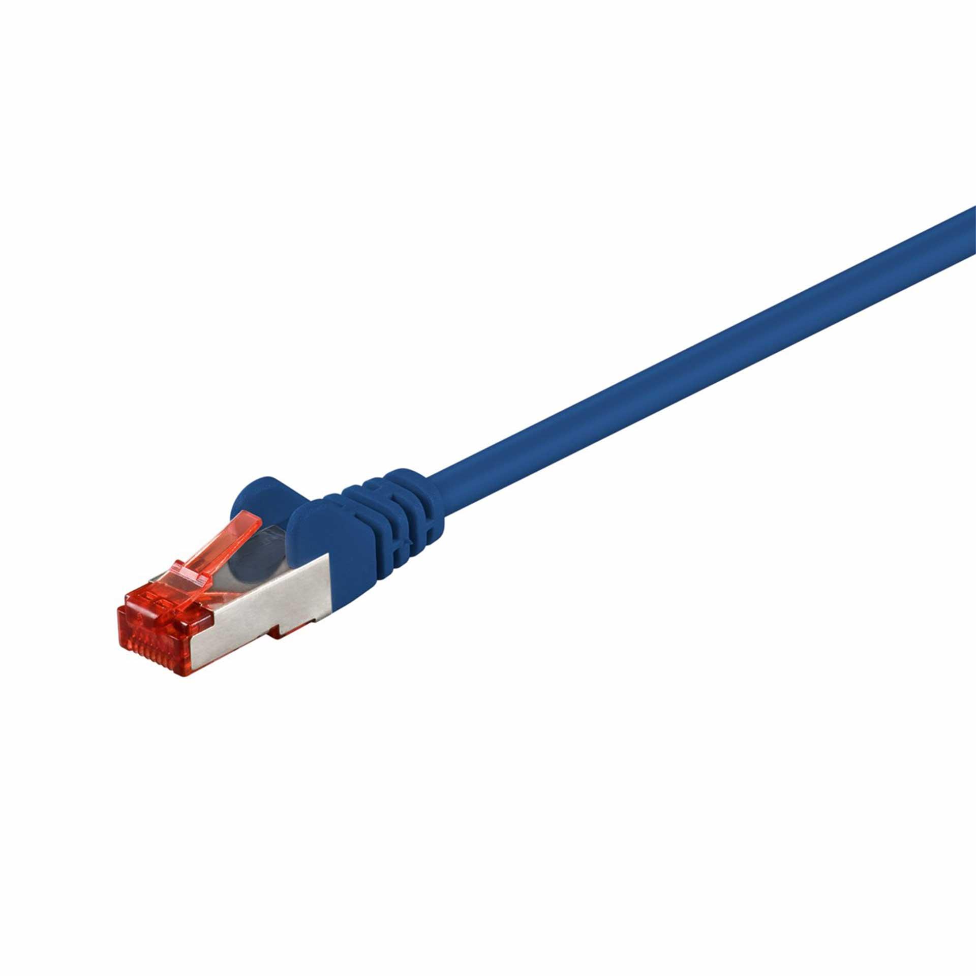 CAT 6 patch cable, S/FTP (PiMF), 250mm, LSZH halogen-free, blue