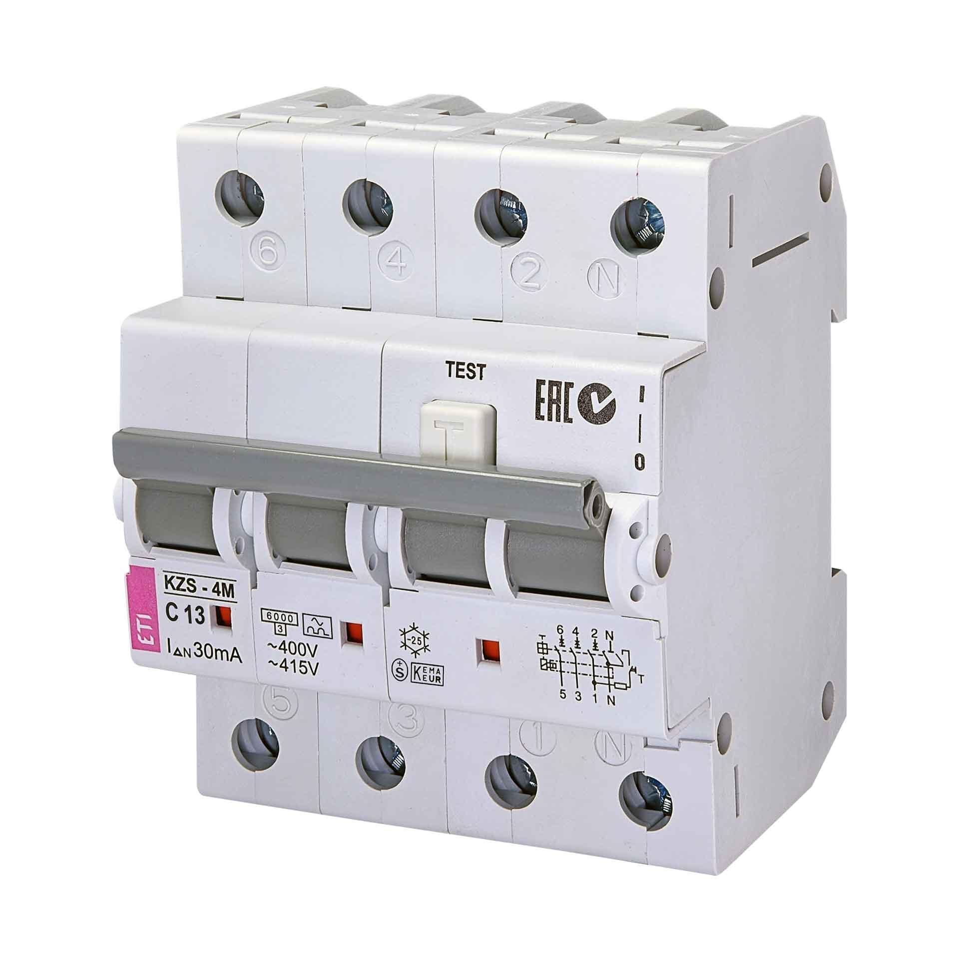 FI/LS, KZS-4M, tipo A, 3 poli+N, caratteristica C / 13A, 6kA (0,03A)