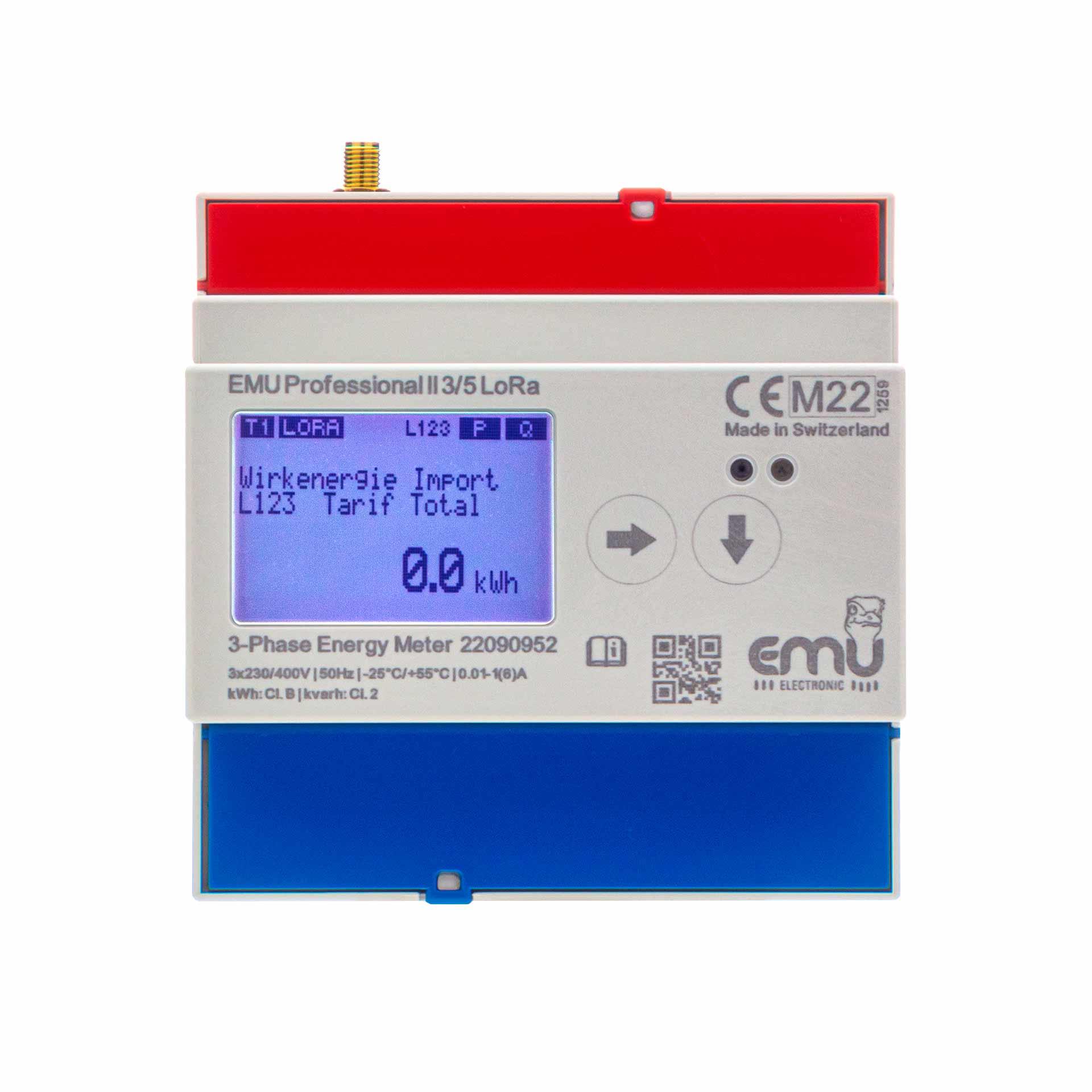 Contatore di energia EMU Professional II 3/5, LoRa, antenna E, omologazione MID B+D, misura del trasformatore 3PN