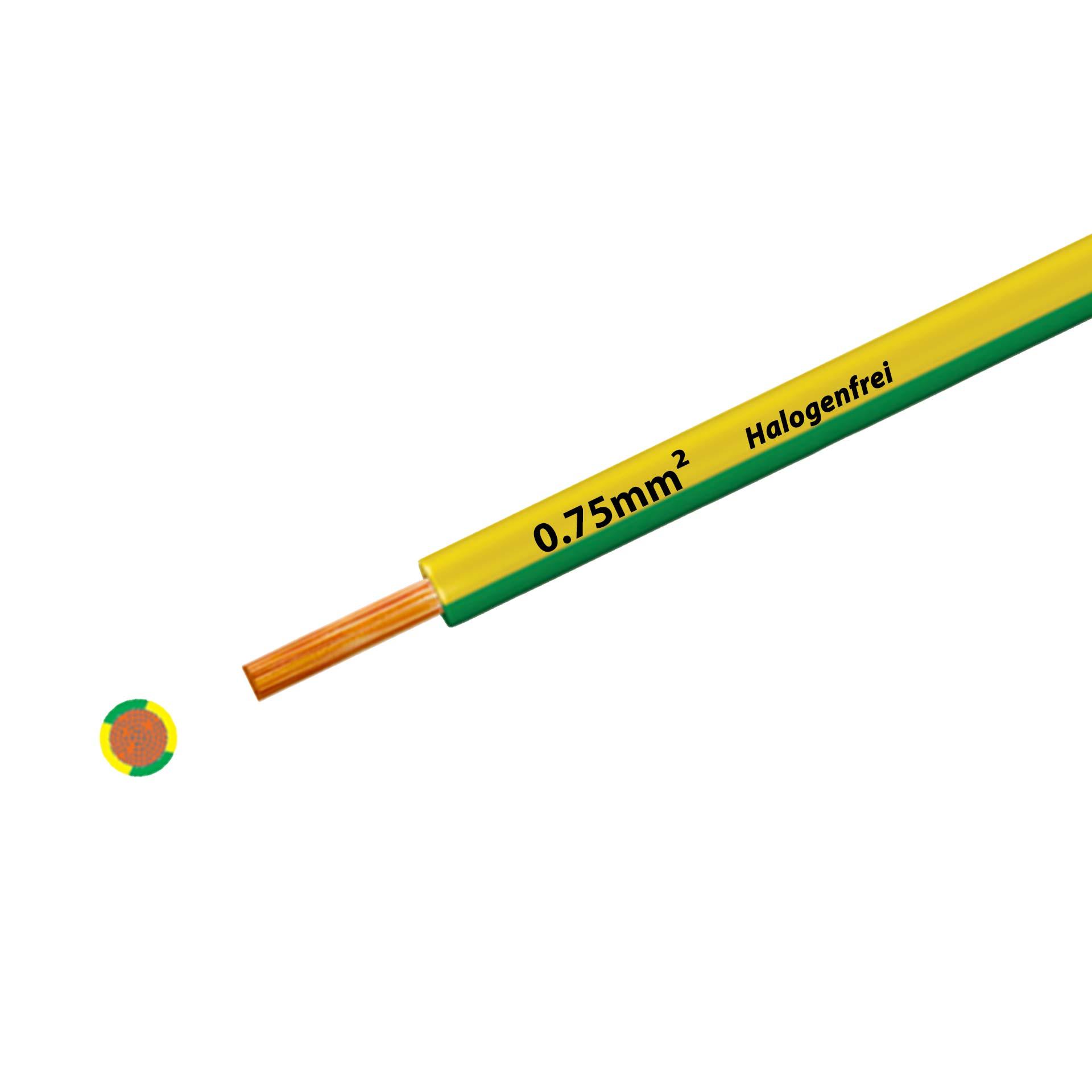 Cavo a trefoli senza alogeni 90° C, 500V, 0,75 mm2, giallo-verde (RAL 1021/6018), su bobina di plastica Cavo a trefoli senza alogeni 90° C, 500V, 0,75 mm2, giallo-verde (RAL 1021/6018), su bobina di plastica