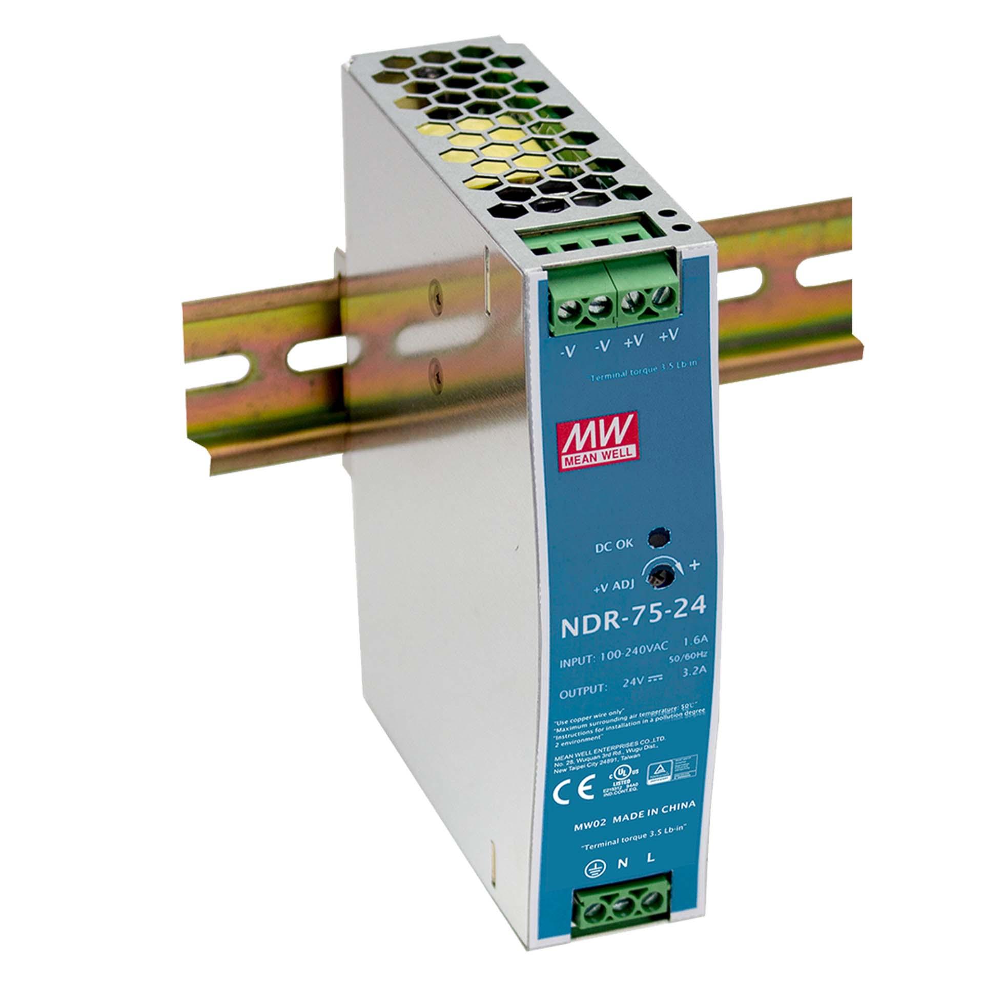 Alimentatore Mean Well NDR-75-24, 24V DC, 3,2 A, 75 W