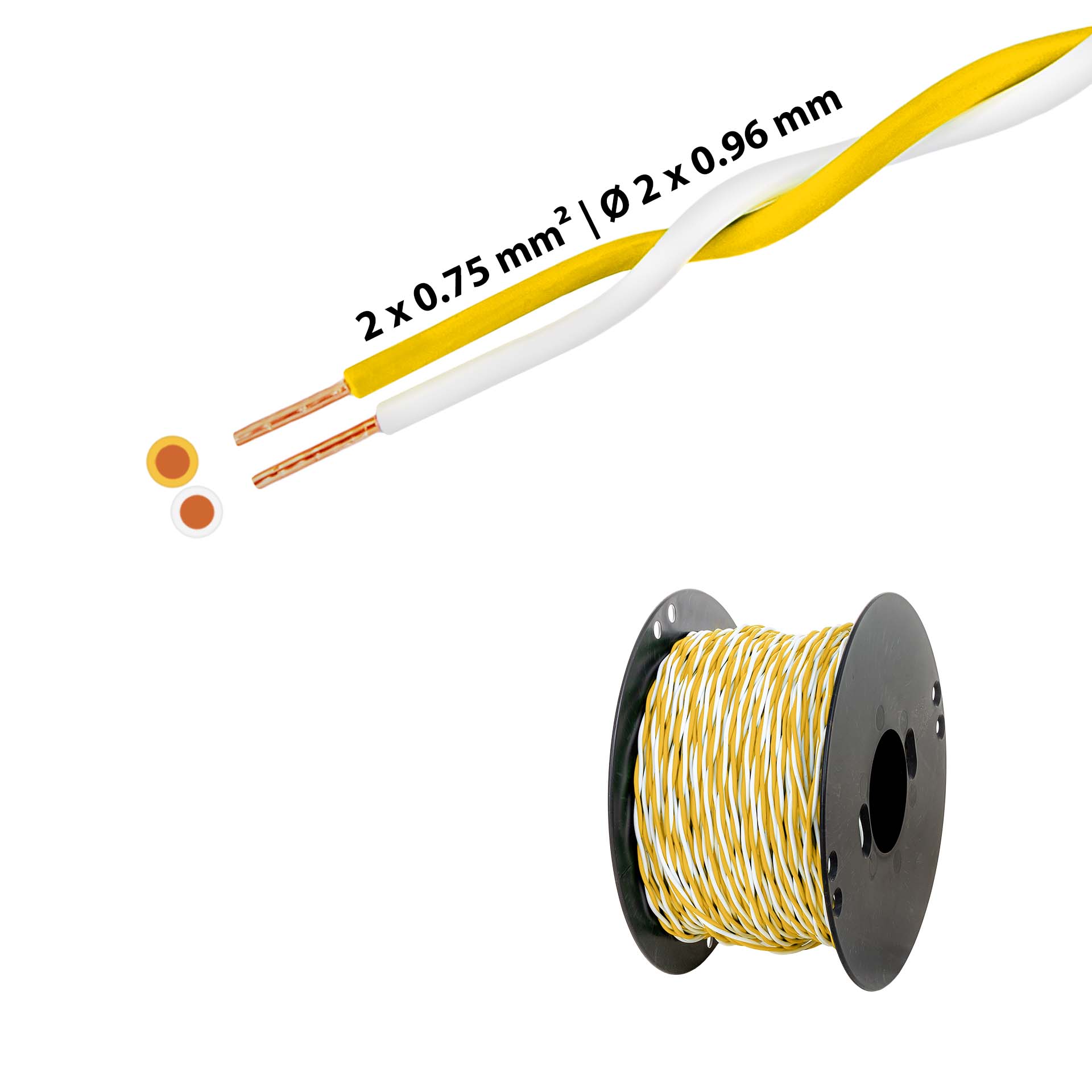 Fil en T torsadé 2 x 0.75mm2, blanc-jaune Fil en T torsadé 2 x 0.75mm2, blanc-jaune