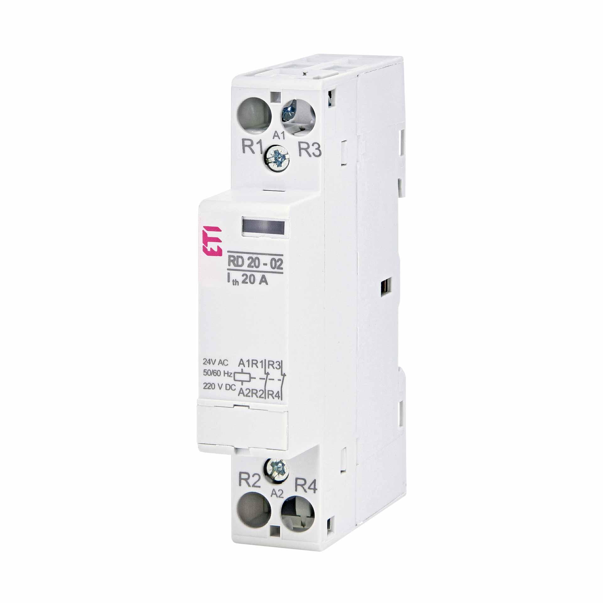 Contattore di installazione a 2 poli, 20A (AC1, 230V), RD20-02 24V AC/DC