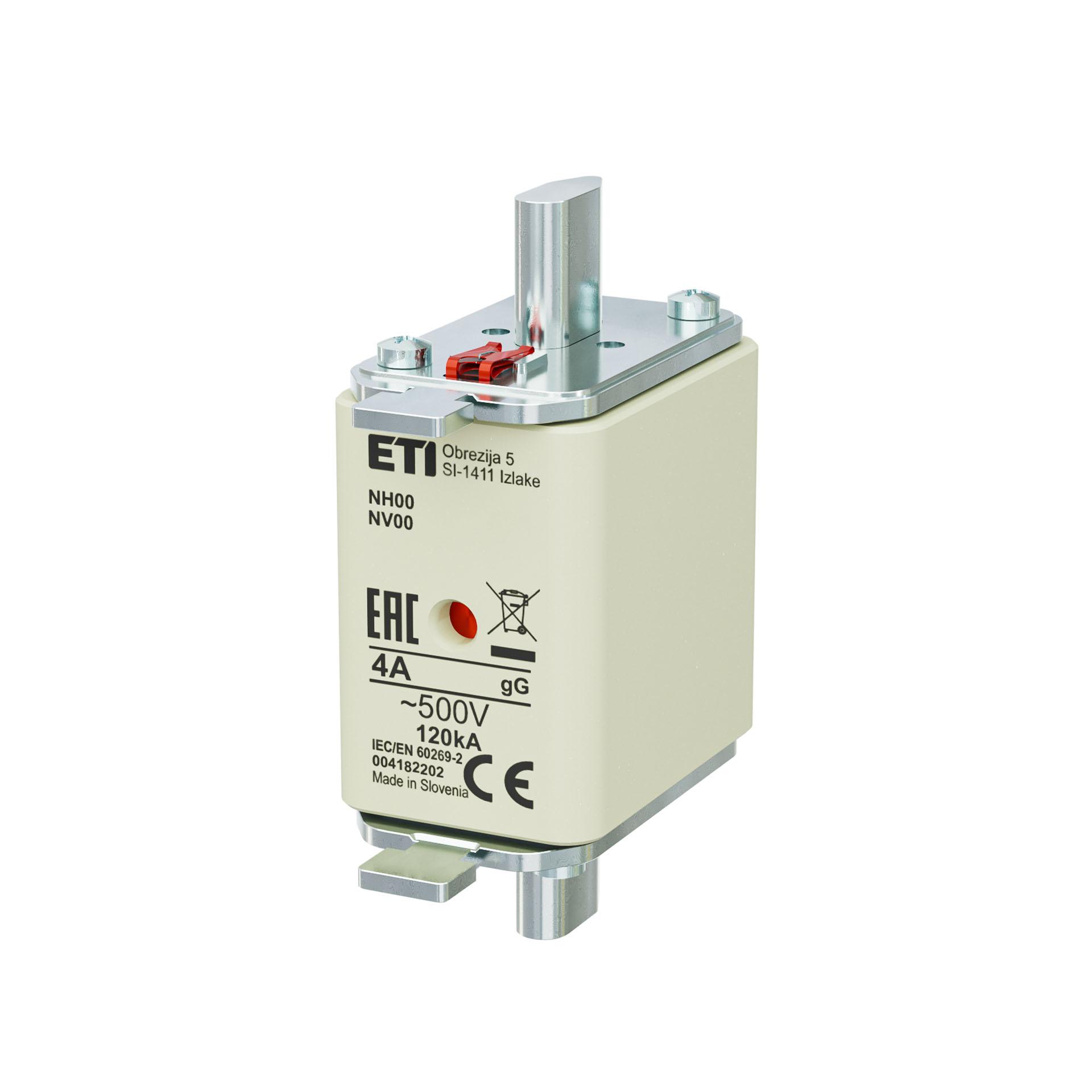 Fusibile NH taglia 00 4A, caratteristica gL-gG 500V