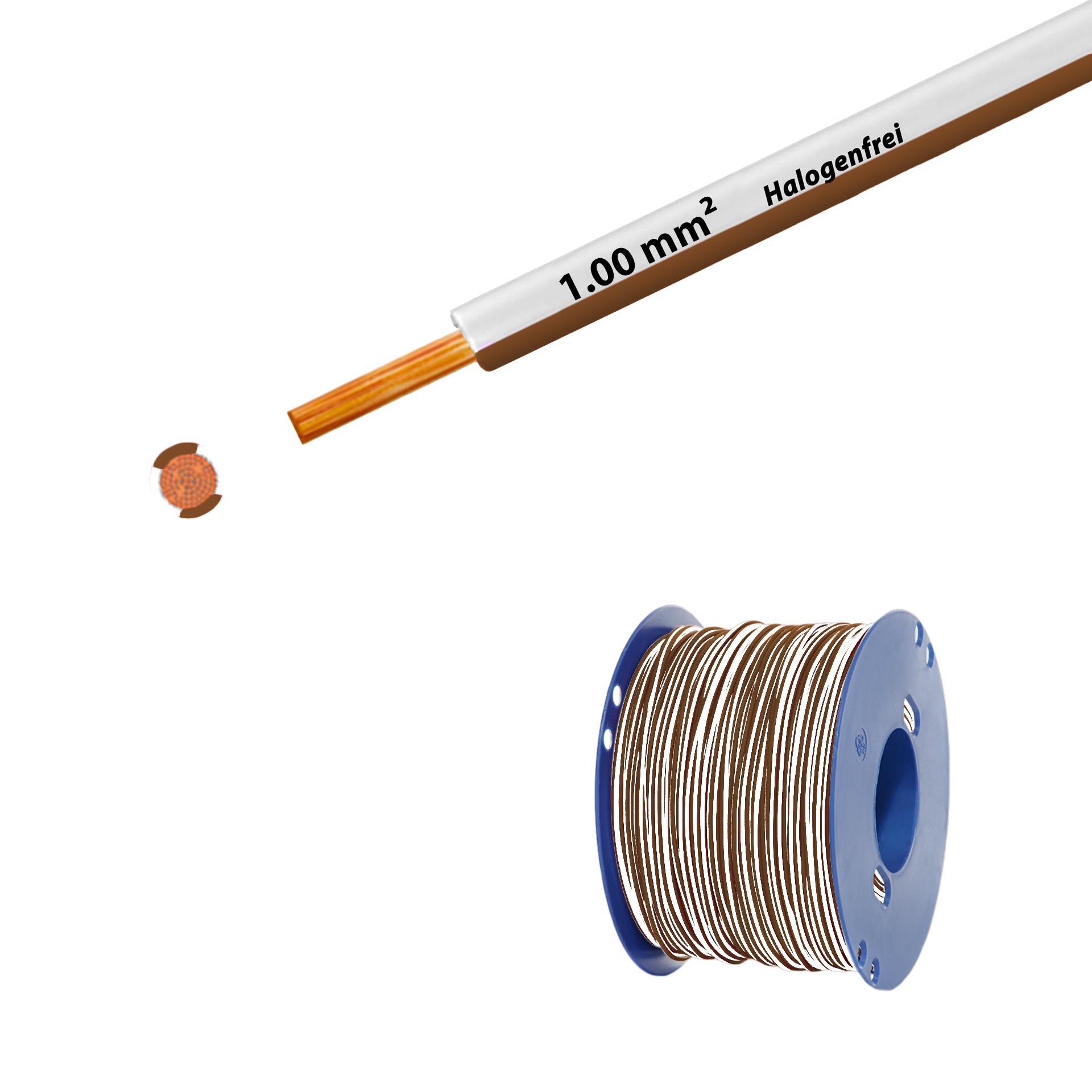 Fil sans halogène 90° C , 500V, 1.00mm2, blanc-brun (RAL 9010/8003), sur bobine