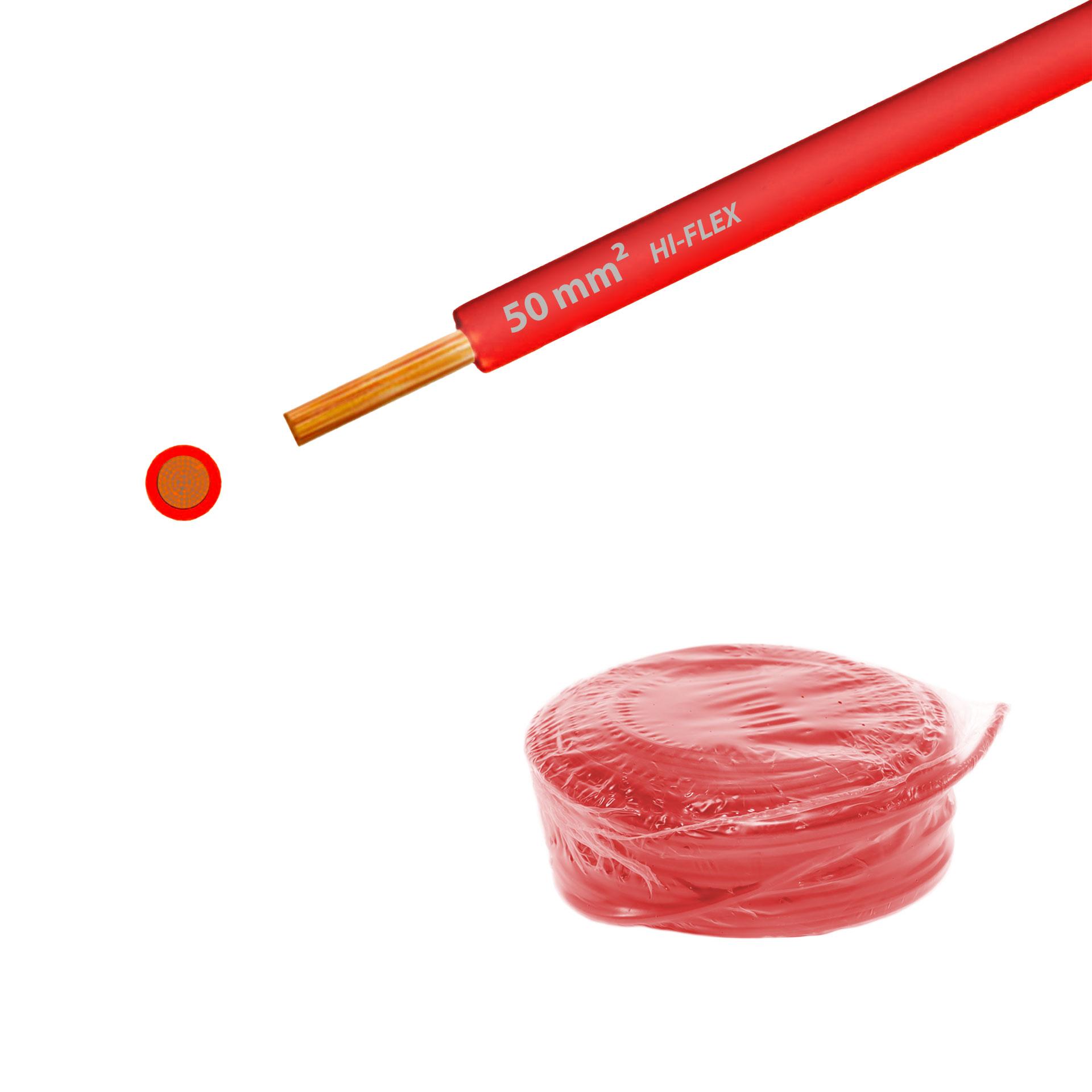 Cavo a trefoli altamente flessibile, 750V (Umax:1000V), "Hi-Flex" RoHs, 50mm2, PVC, EN 60332-1-2, rosso Cavo a trefoli altamente flessibile, 750V (Umax:1000V), "Hi-Flex" RoHs, 50mm2, PVC, EN 60332-1-2, rosso