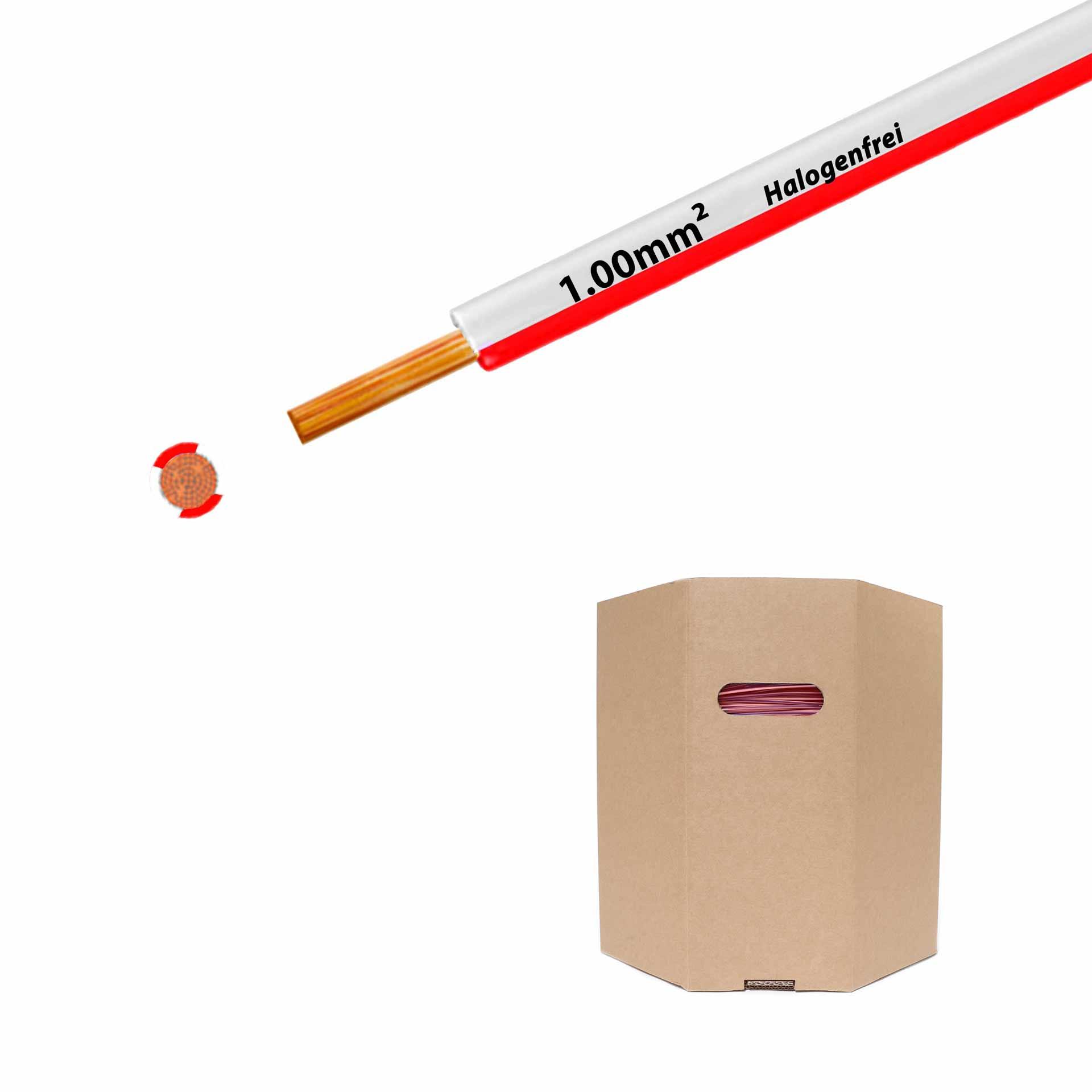 Cavo a trefoli senza alogeni 90° C , 500V, 1,00mm2, bianco-rosso (RAL 9010/3000), barilotto D400xH400