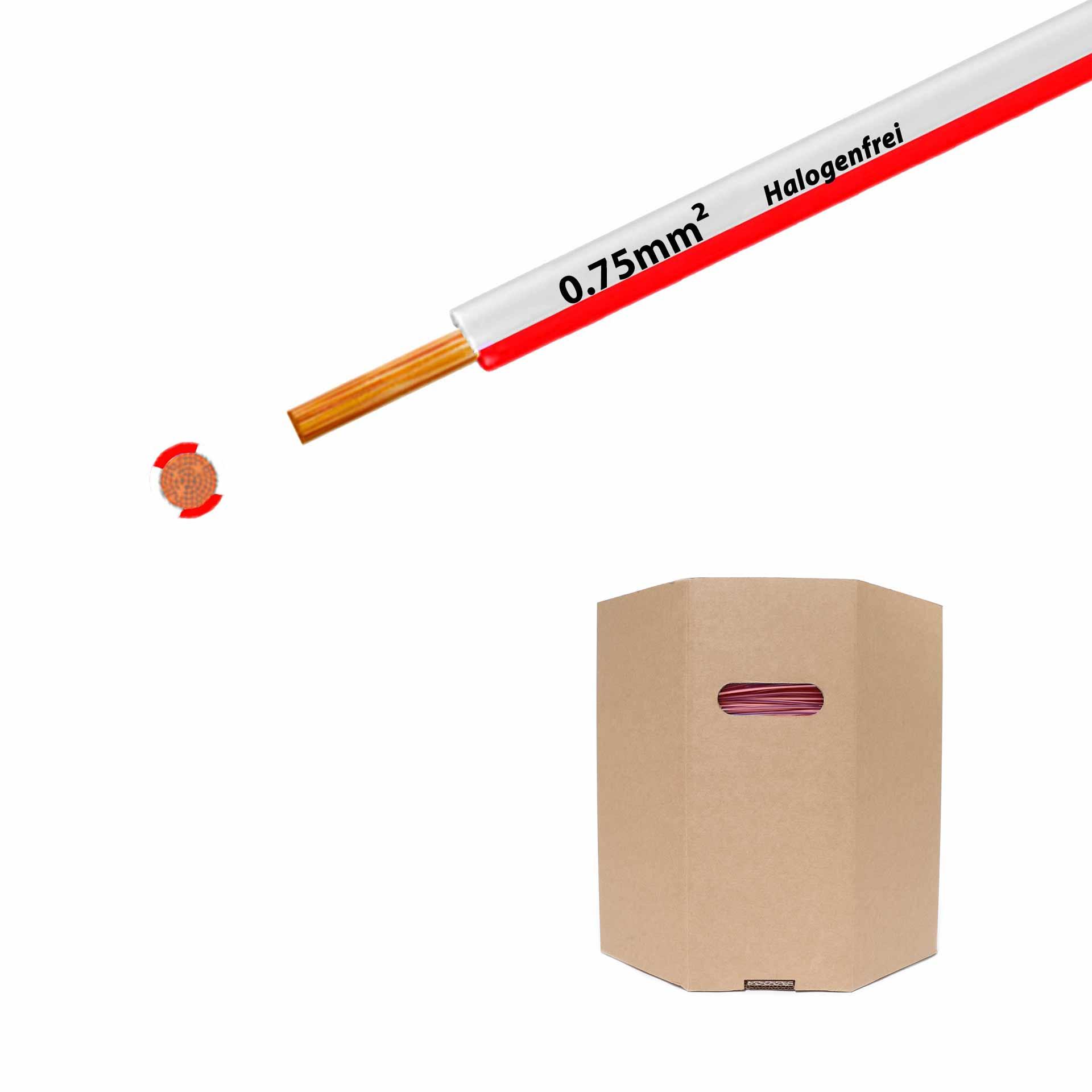 Cavo a trefoli senza alogeni 90° C , 500V, 0,75mm2, bianco-rosso (RAL 9010/3000), barilotto D400xH400