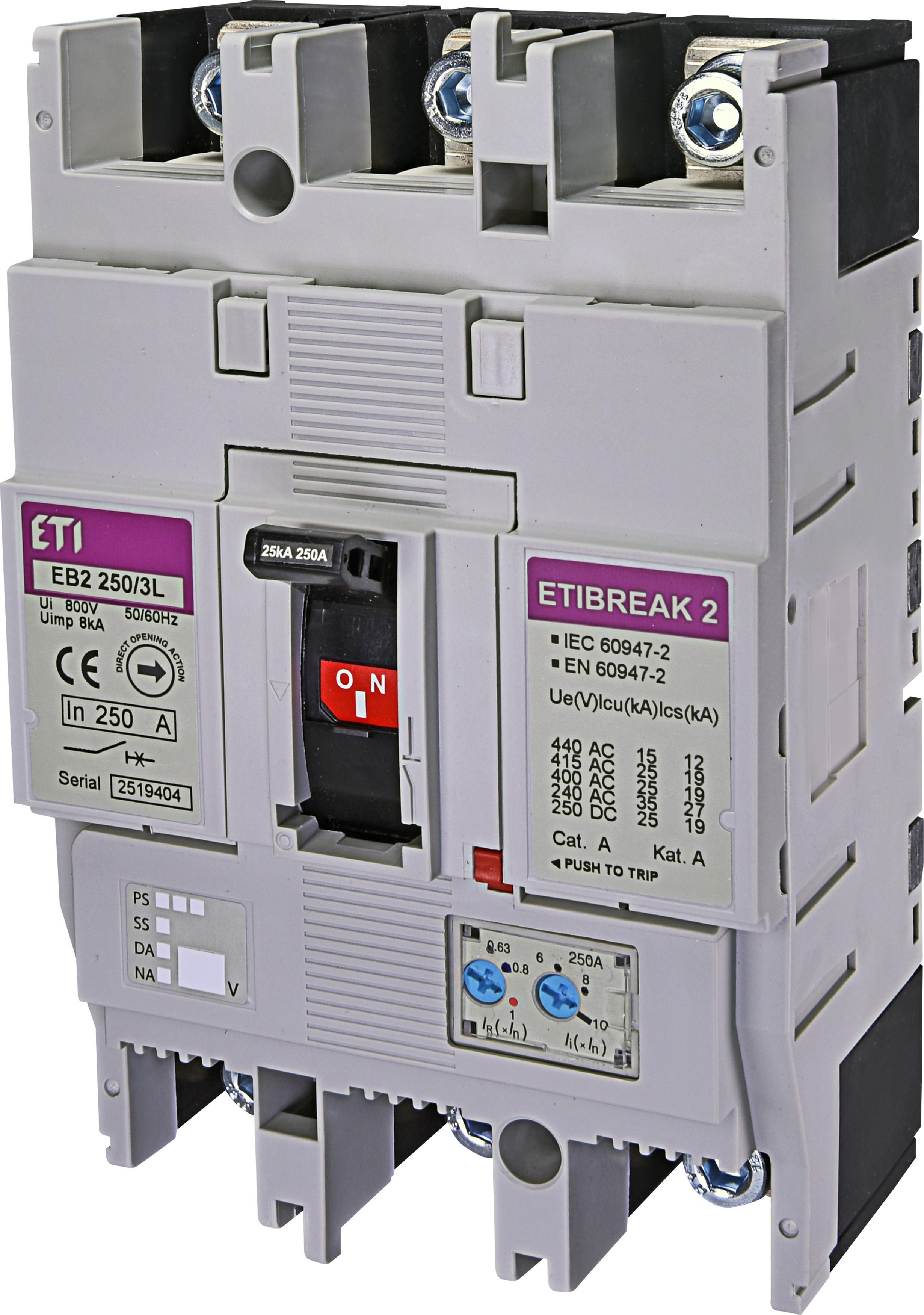 Interruttore automatico EB2 250/3L 250A, Icu 25kA / Ics 19kA