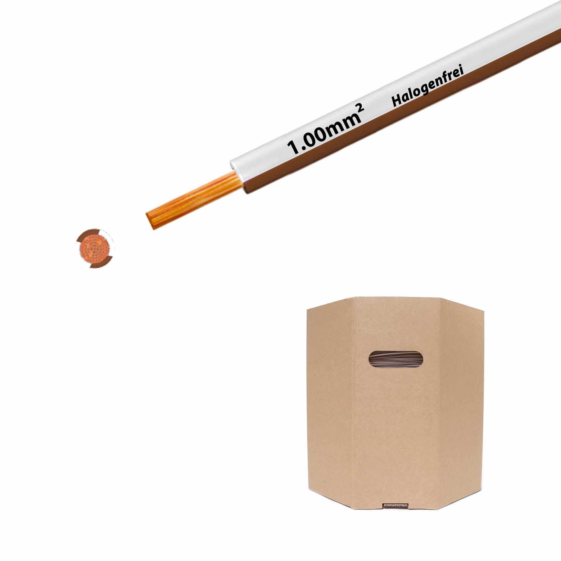 Cavo a trefoli senza alogeni 90° C , 500V, 1,00mm2, bianco-marrone (RAL 9010/8003), barilotto D400xH400