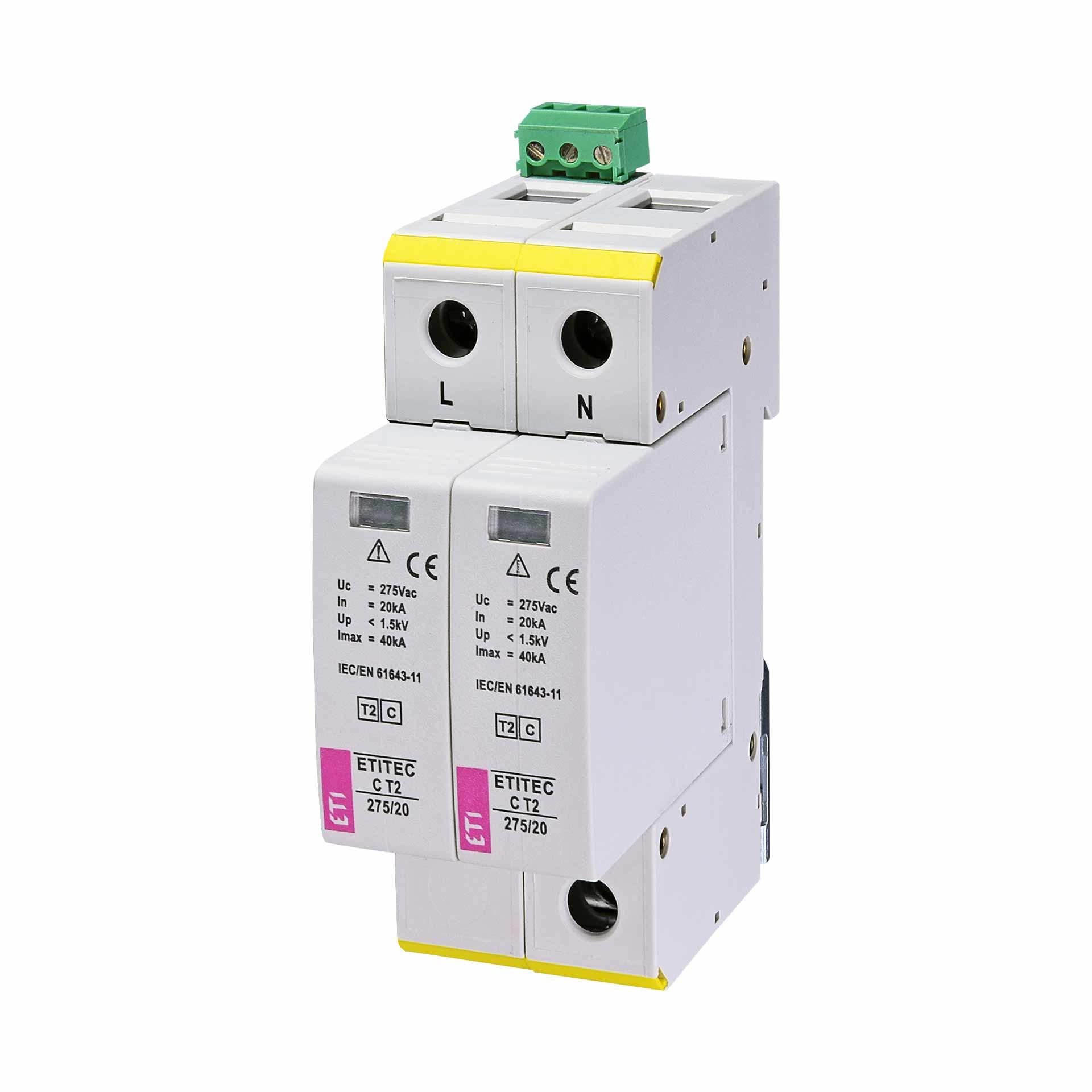 Scaricatore di sovratensione tipo 2, ETITEC C T2 275/20 2+0 RC, (TN-S)
